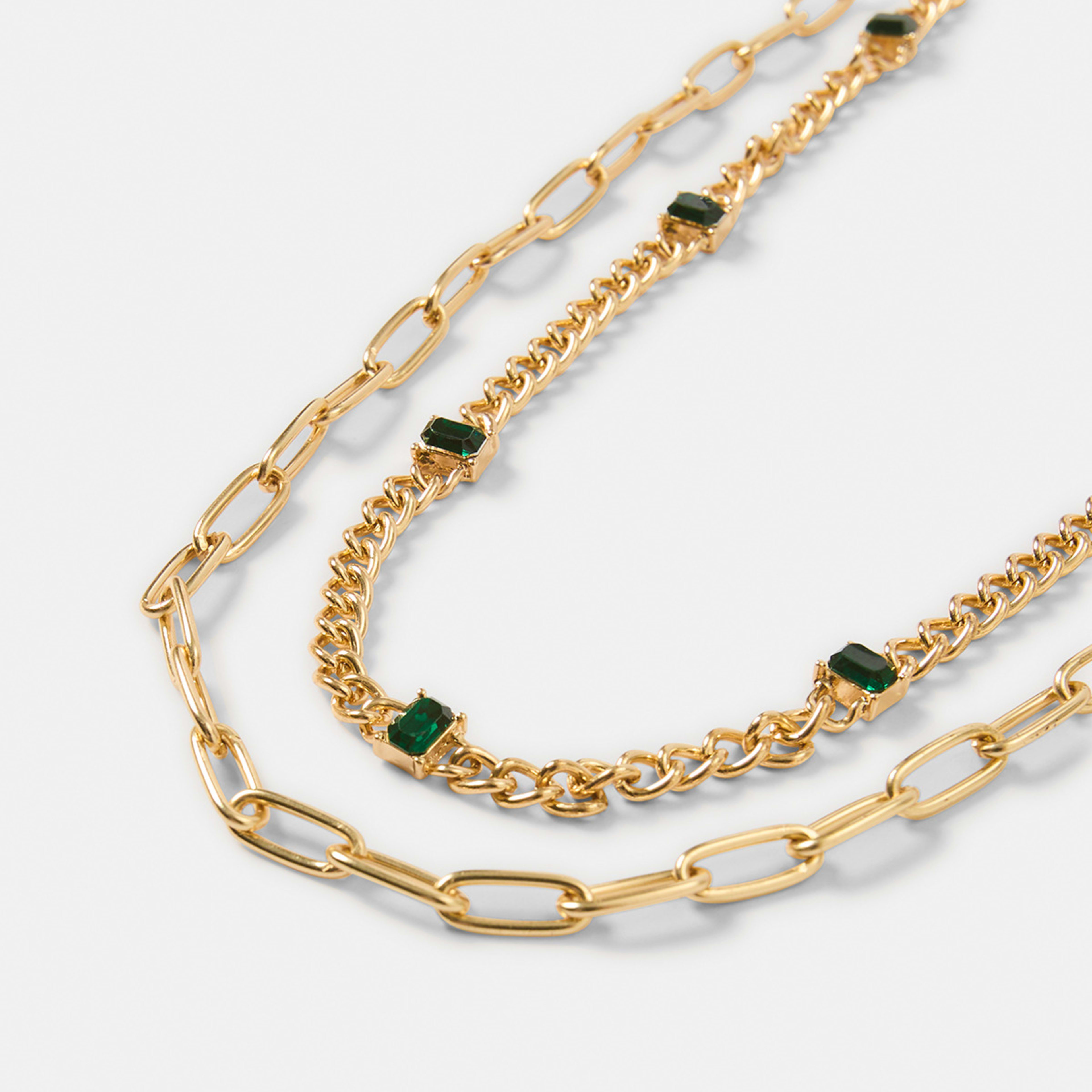 2 2 Pack Emerald Stone Chain Necklace - Gold Tone Gold, 2 of 4