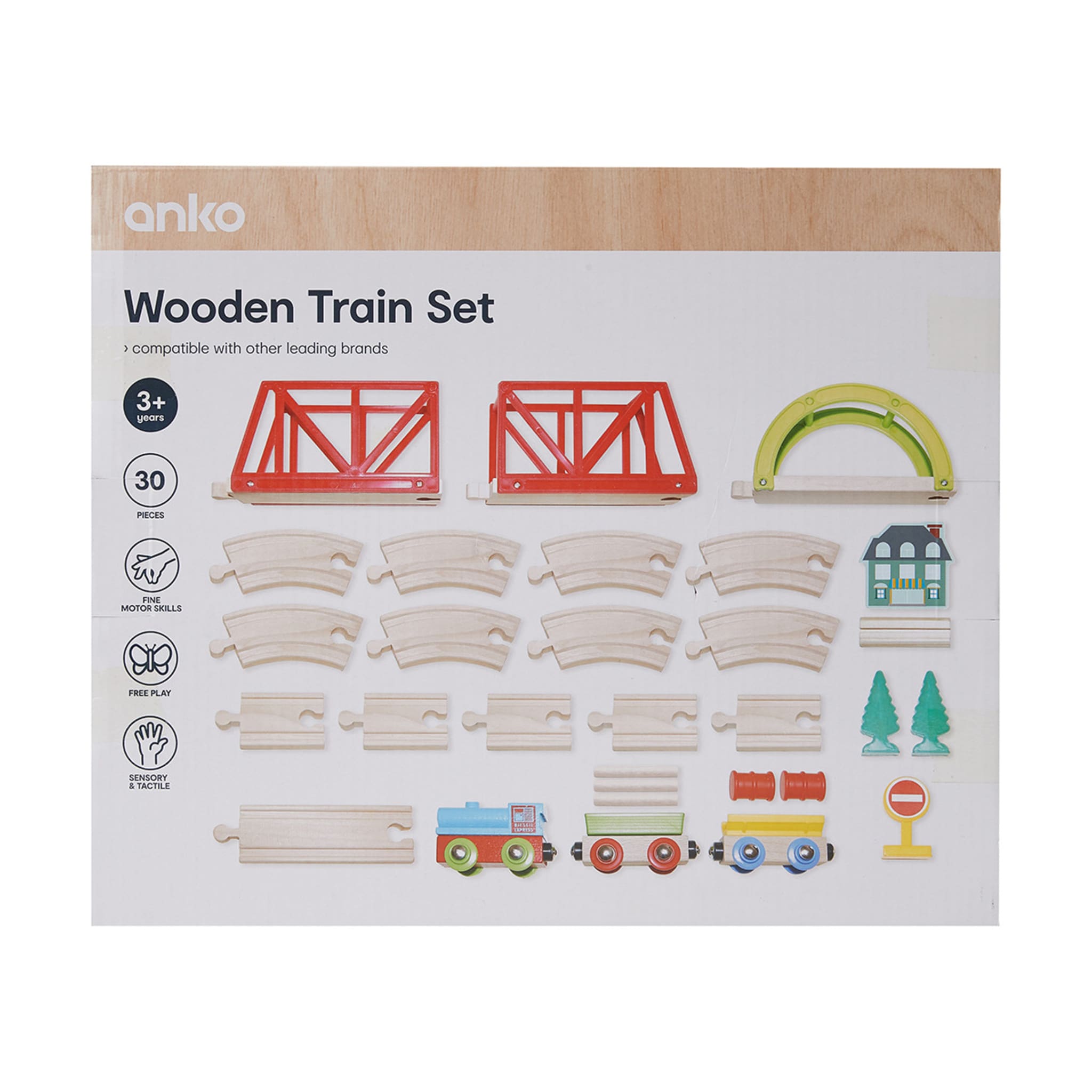 30 Piece Wooden Train Set Kmart