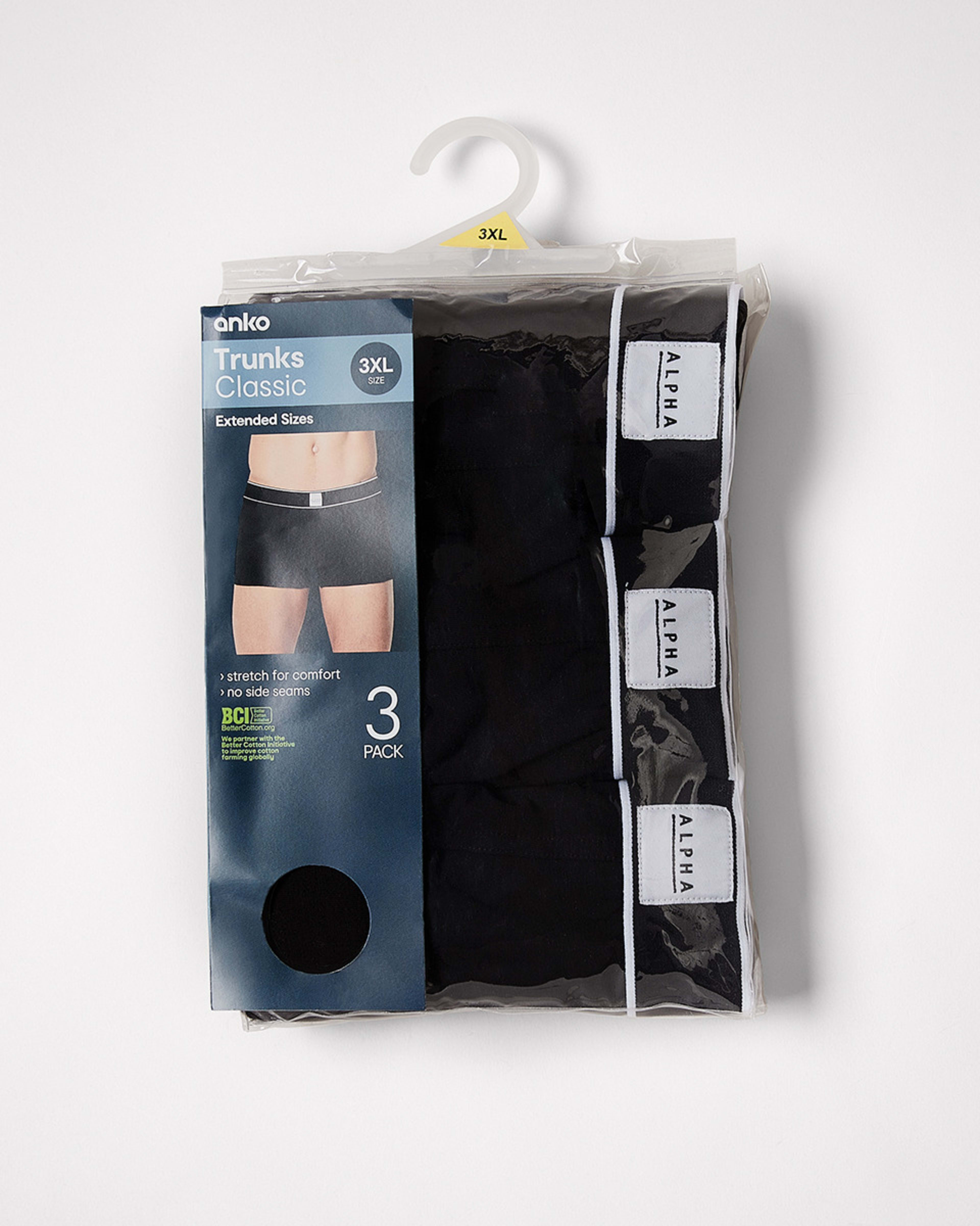 5 3 Pack Men's Larger Size Extended Trunks Black, 5 of 5