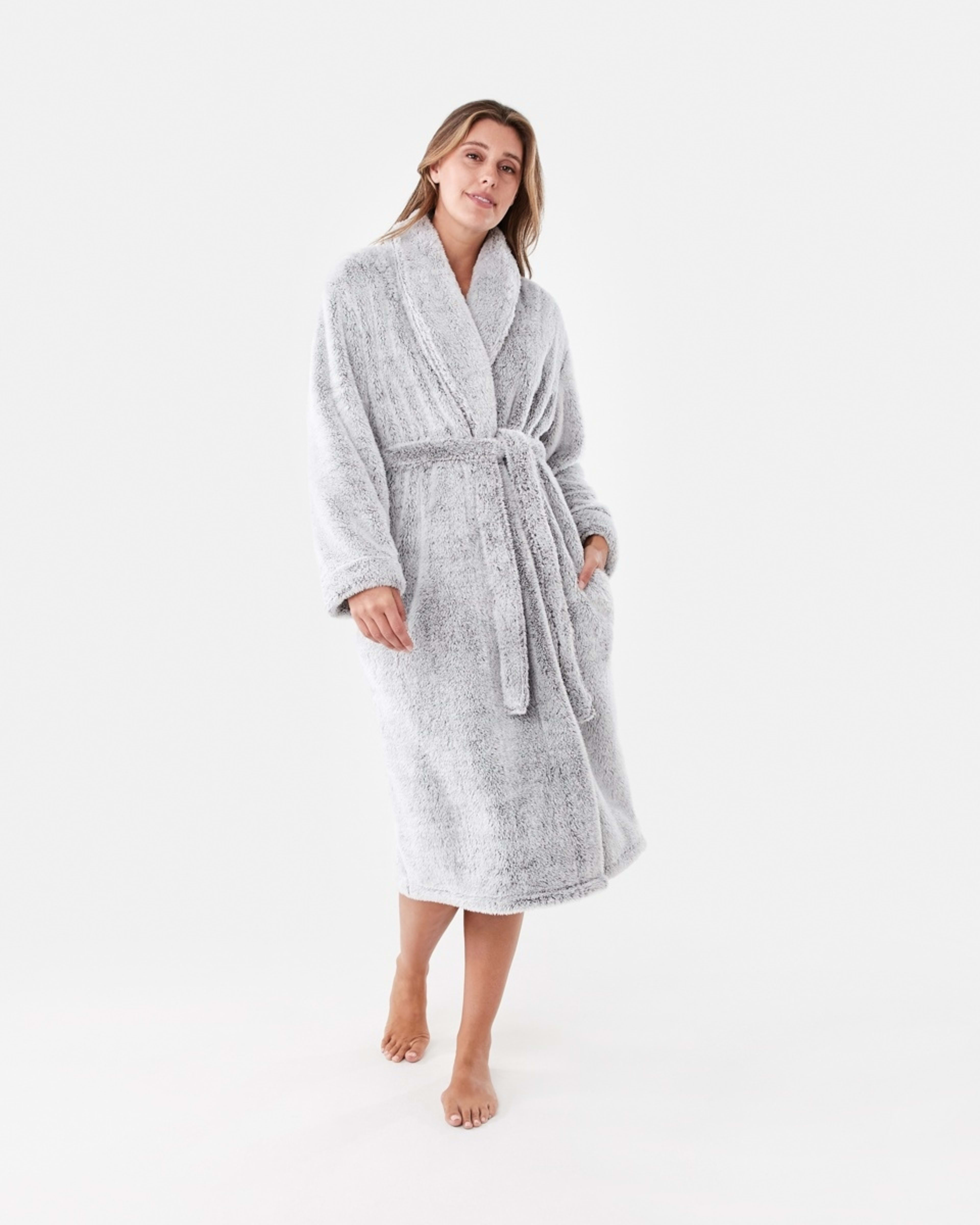 1 Plush Coral Fleece Gown Grey Mix