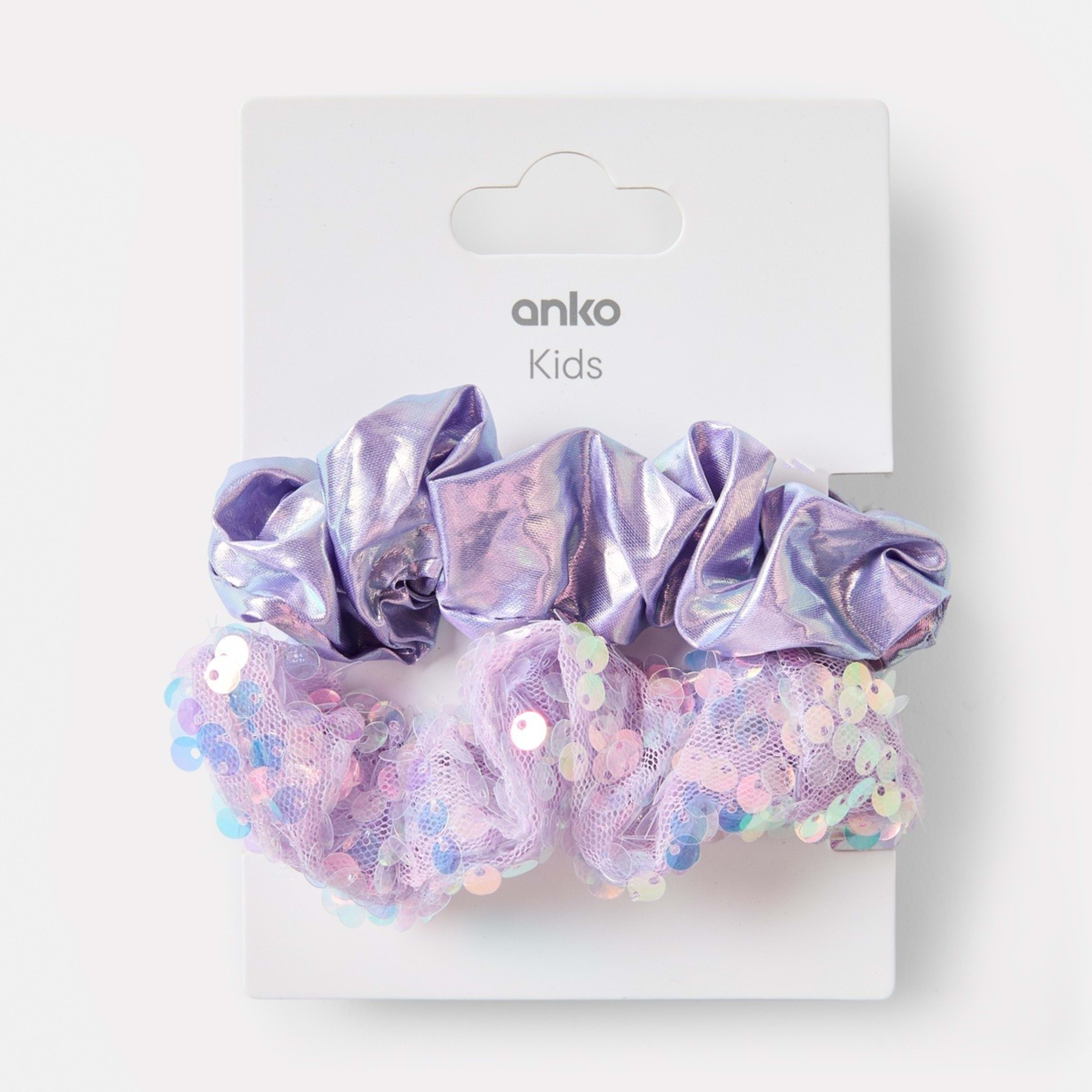 3 2 Pack Hair Scrunchies - Purple, 3 of 3