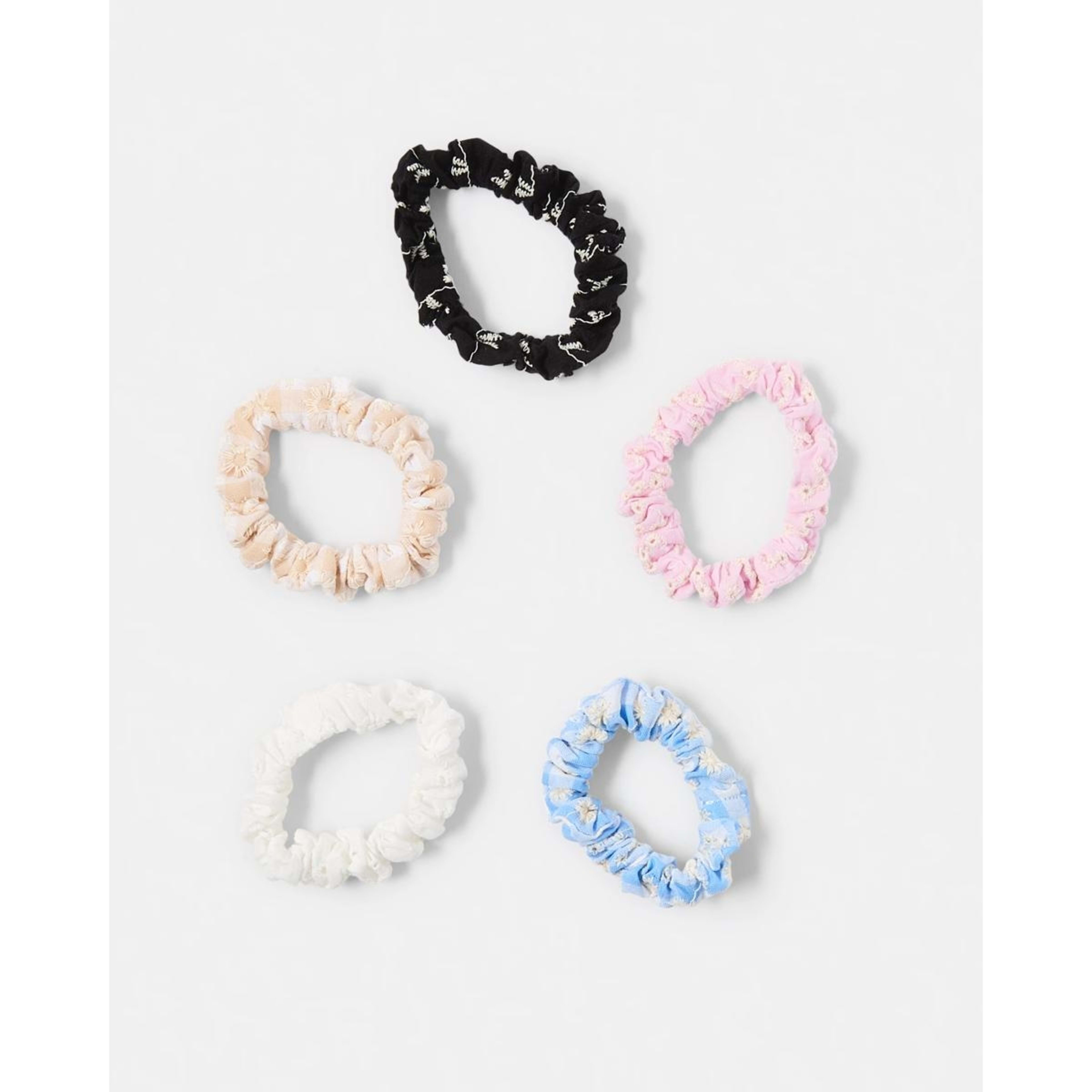 2 5 Pack Embroidered Mini Flower Hair Scrunchies, 2 of 5