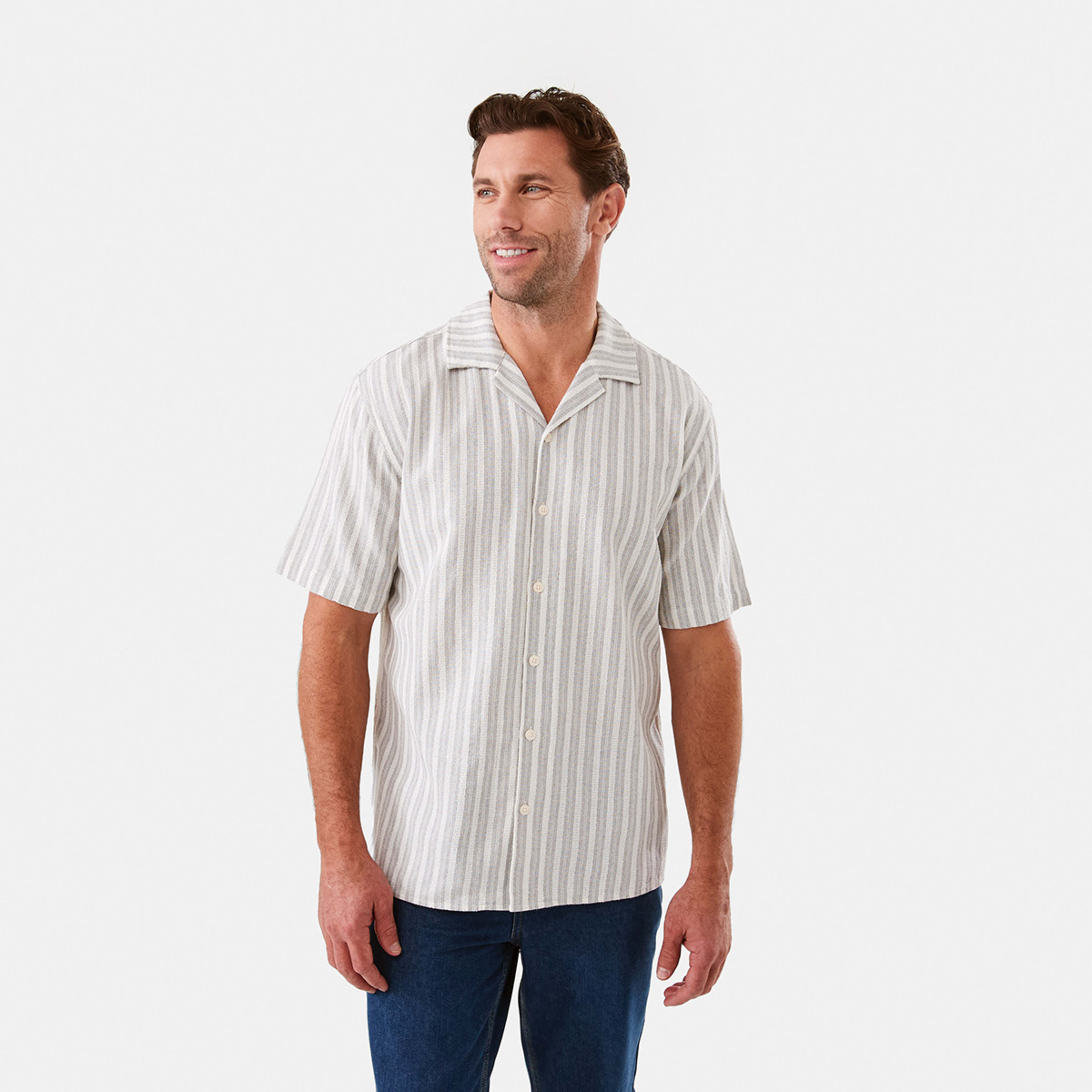 1 Short Sleeve Textured Shirt Gry Stripe, 1 of 6