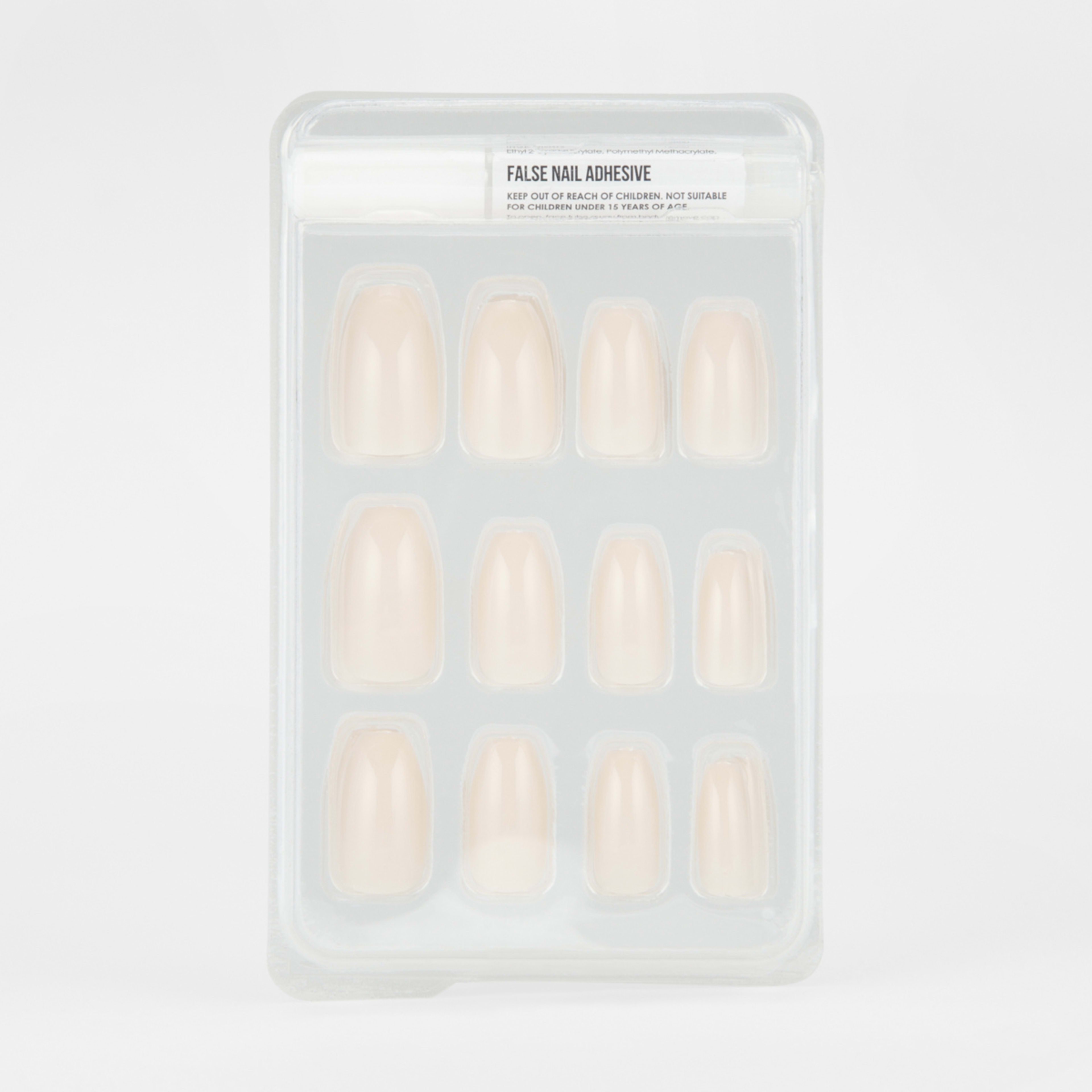OXX Cosmetics 24 Pack False Nails with Adhesive Coffin Shape, Milky