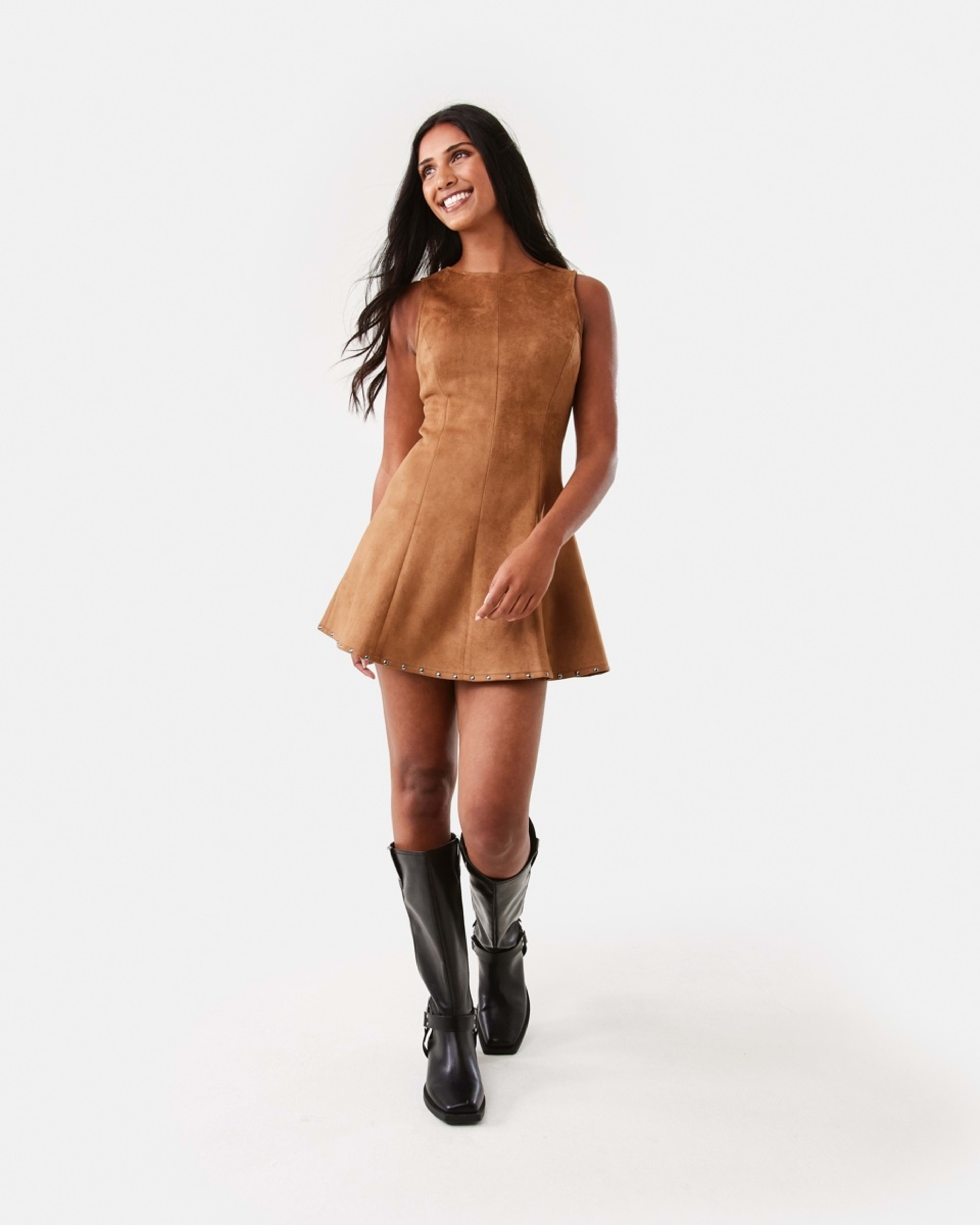 2 Suedette Mini Dress DEEP CAMEL, 2 of 10