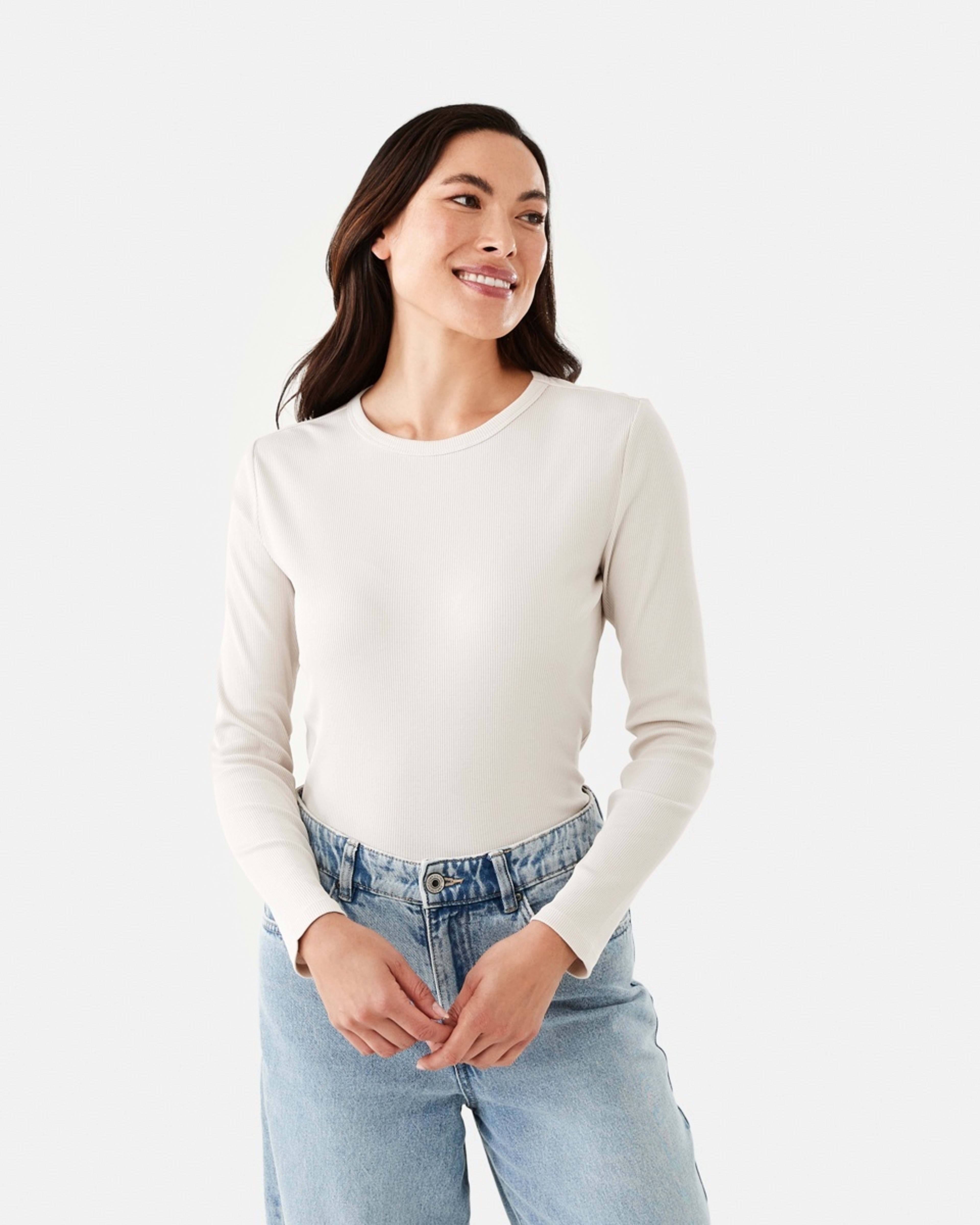 1 Long Sleeve Rib Crew T-shirt Nat Beige