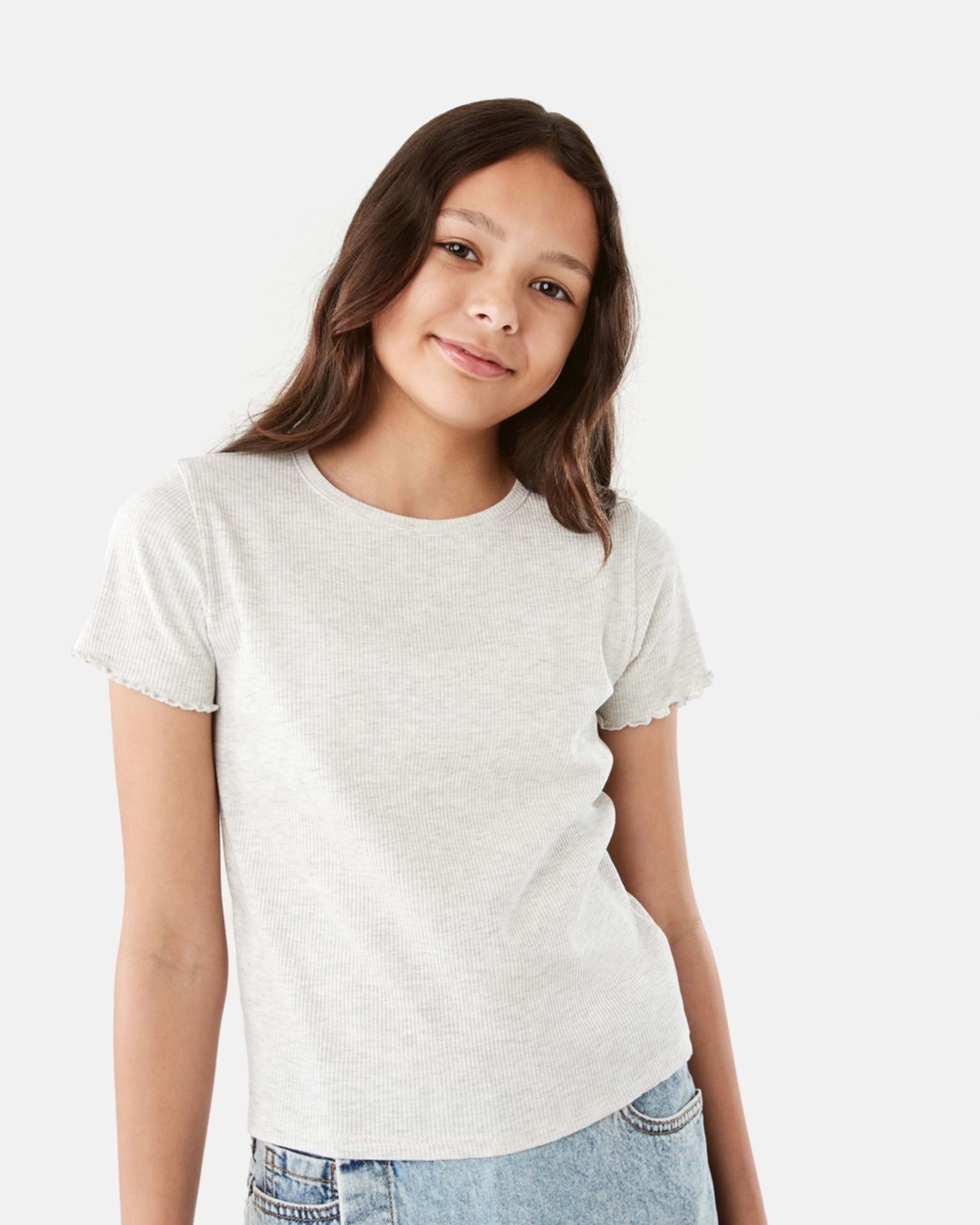 1 Short Sleeve Rib Top Wht Marle, 1 of 9