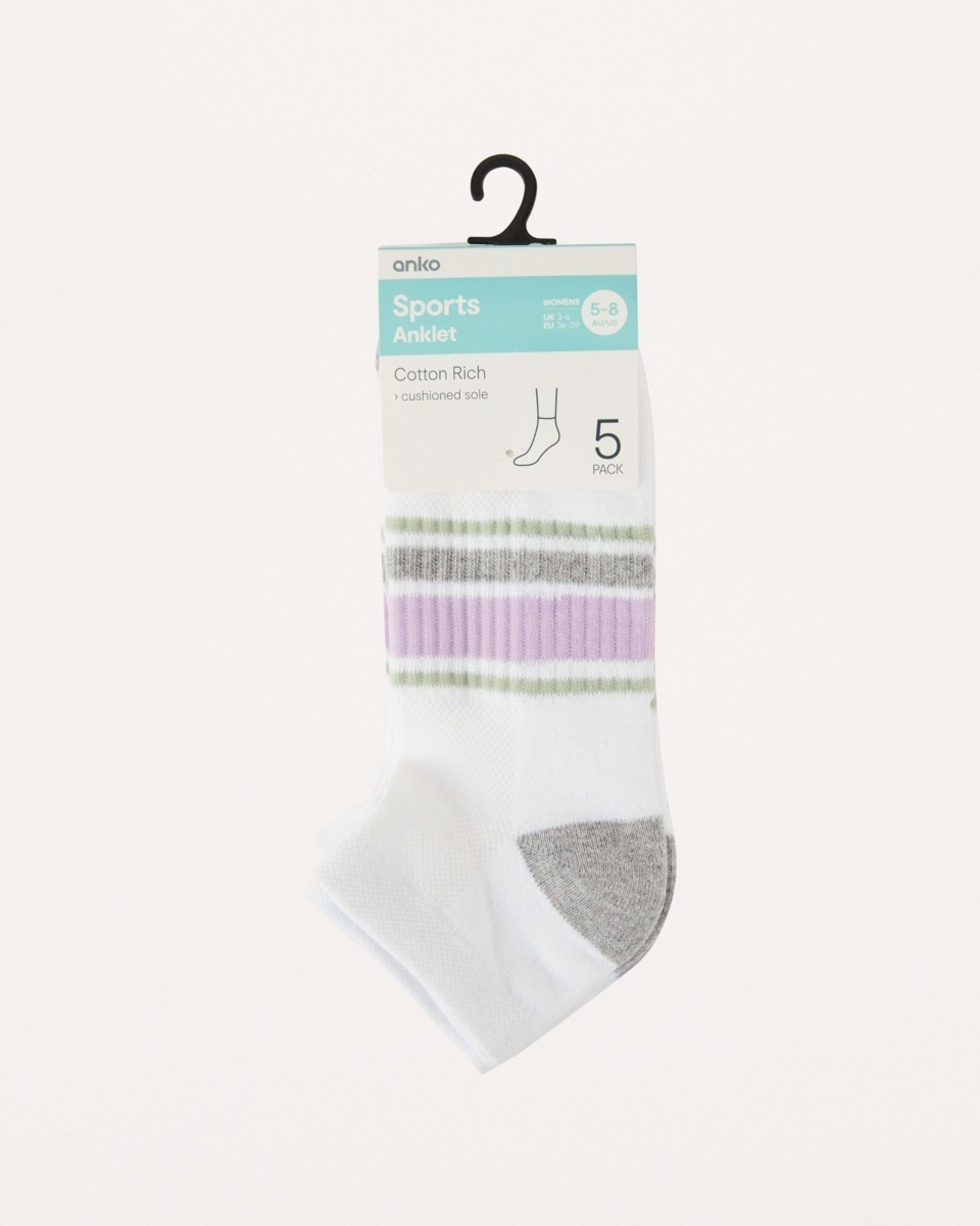 3 5 Pack Active Anklet Socks with Arch Support WHITE, PURPLE, 3 of 3