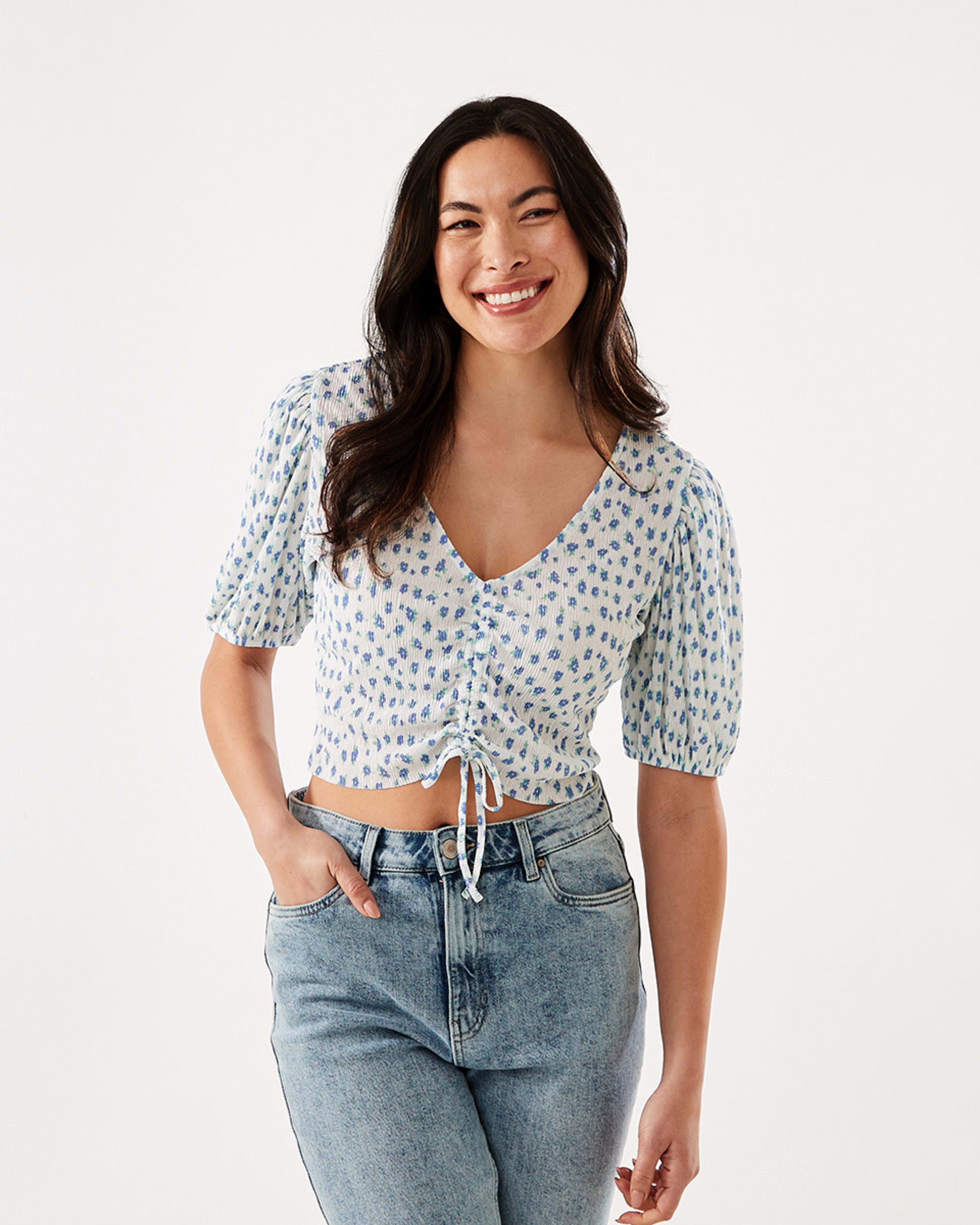 Short Sleeve Plisse Ruched Front Top - Kmart