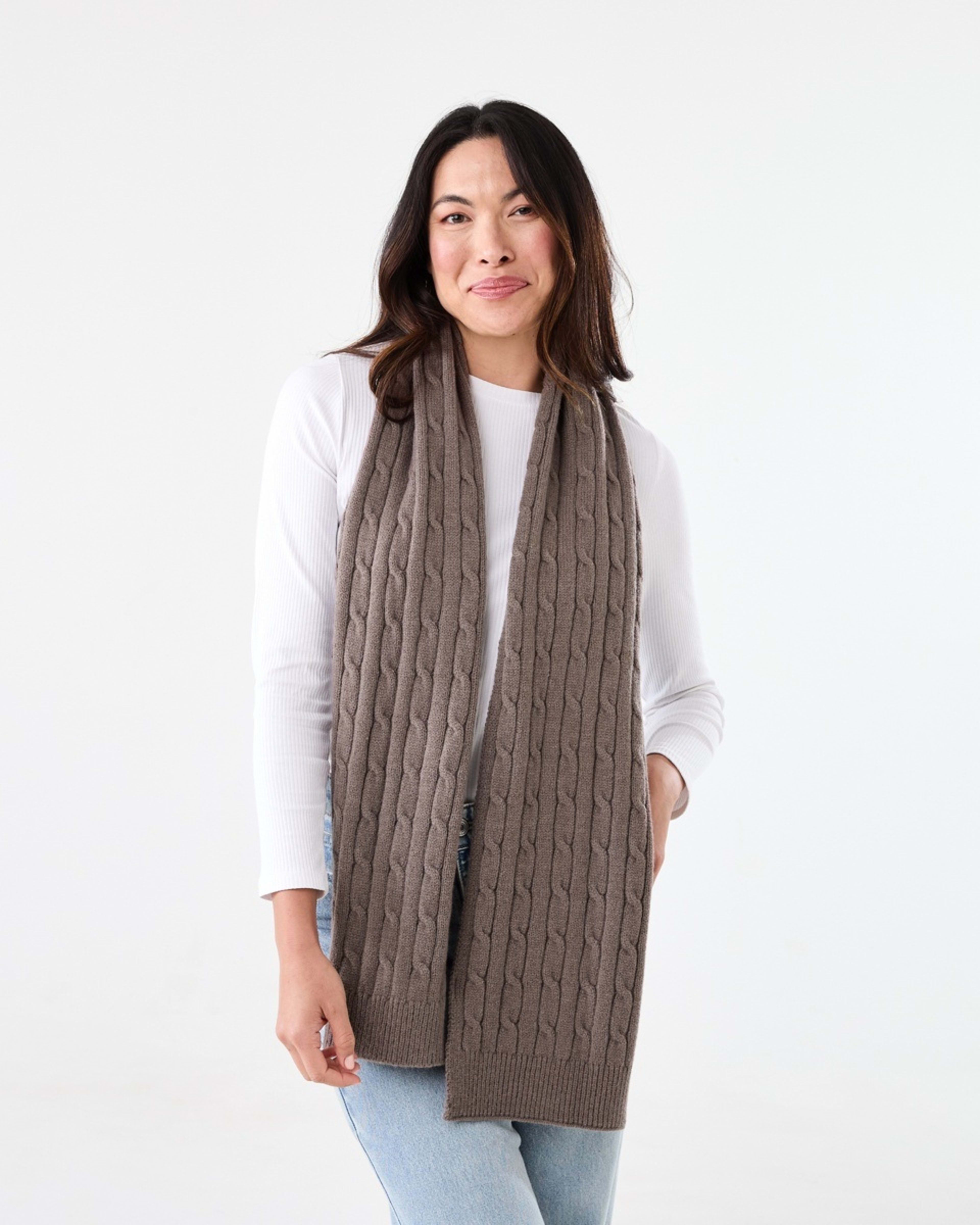 3 Cable Scarf Taupe Brn, 3 of 3