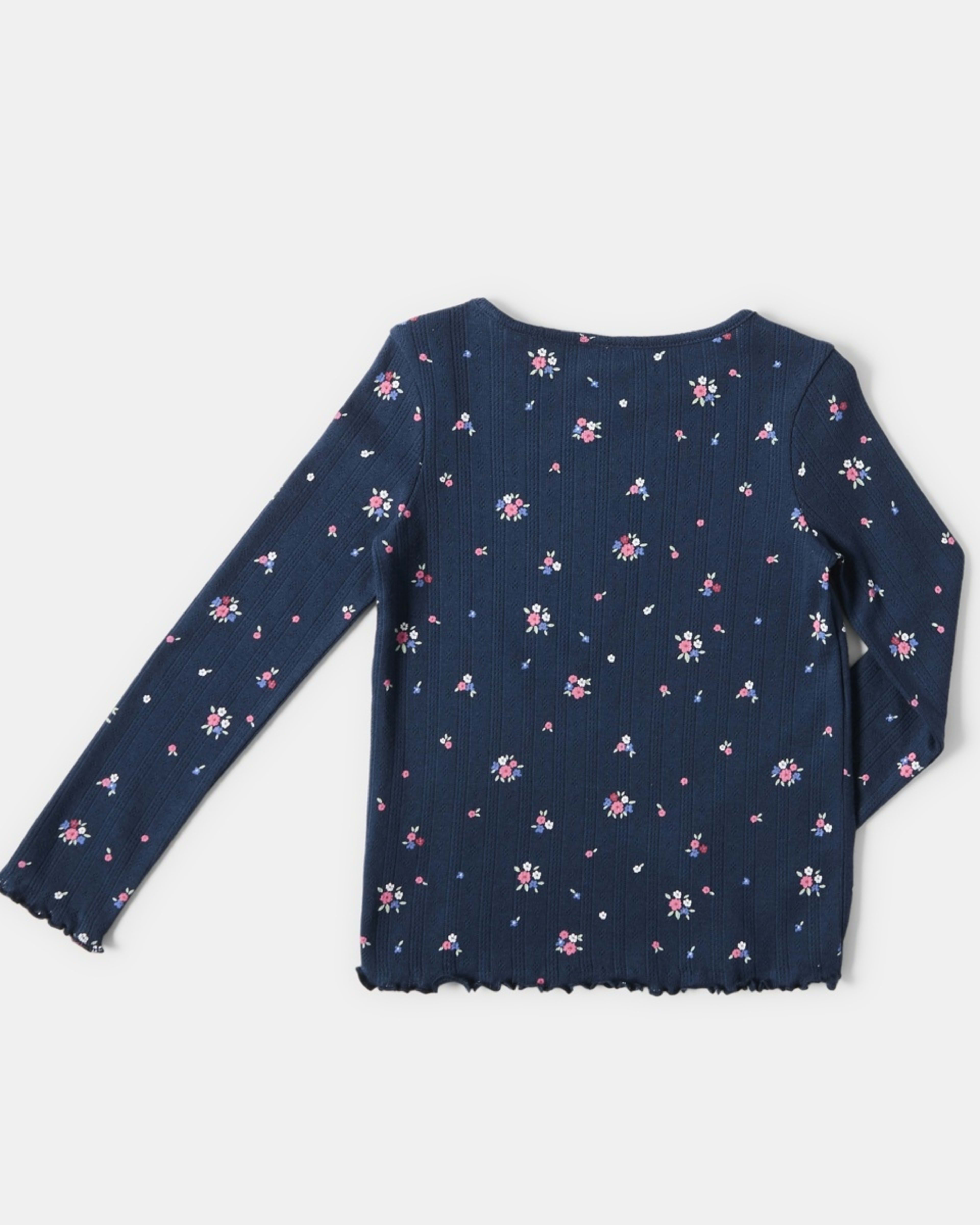 9 Long Sleeve Rib T-shirt Ditsy Floral Bouquet Navy, 9 of 9