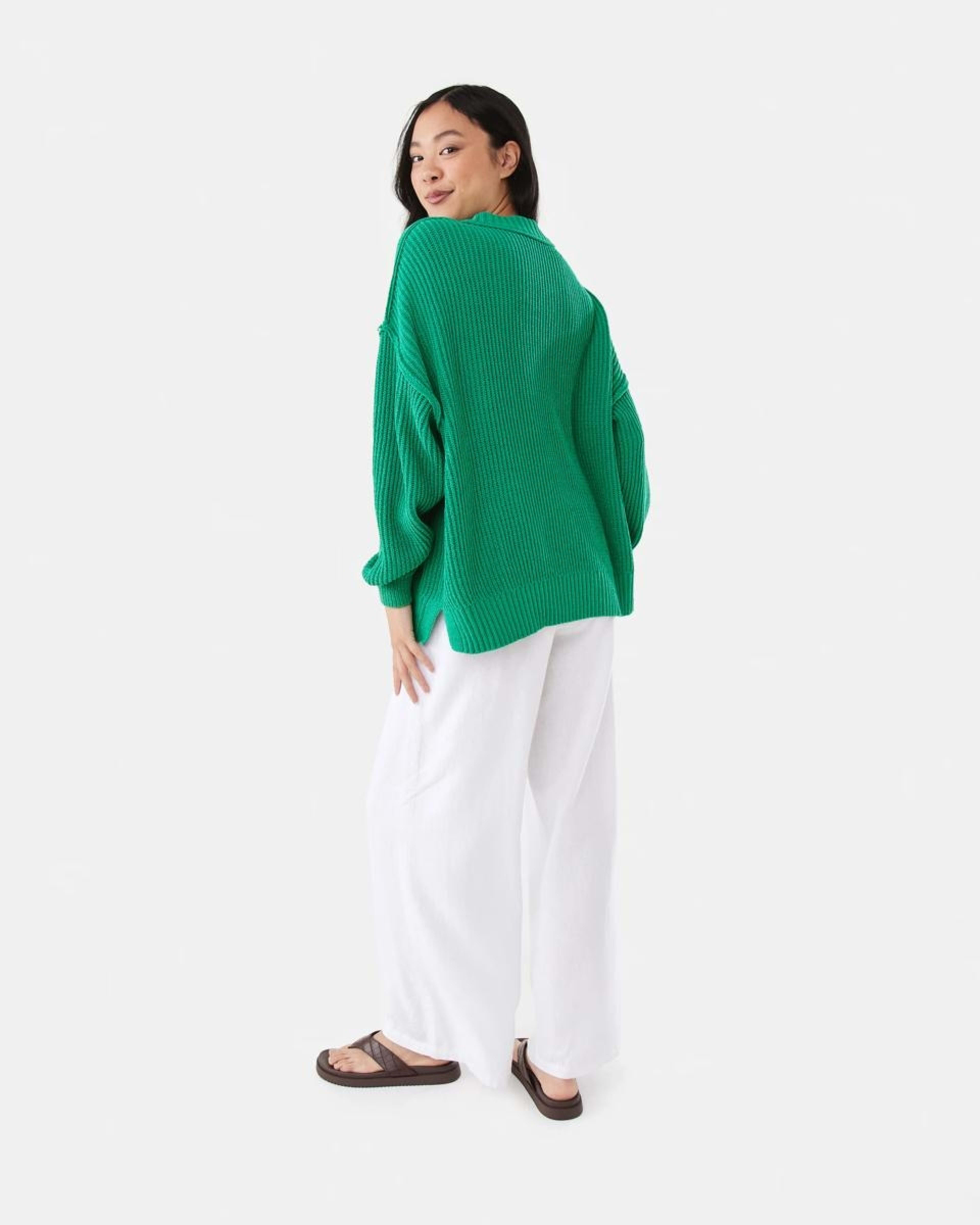 4 Linen Blend Wide Leg Pants WHITE, 4 of 5