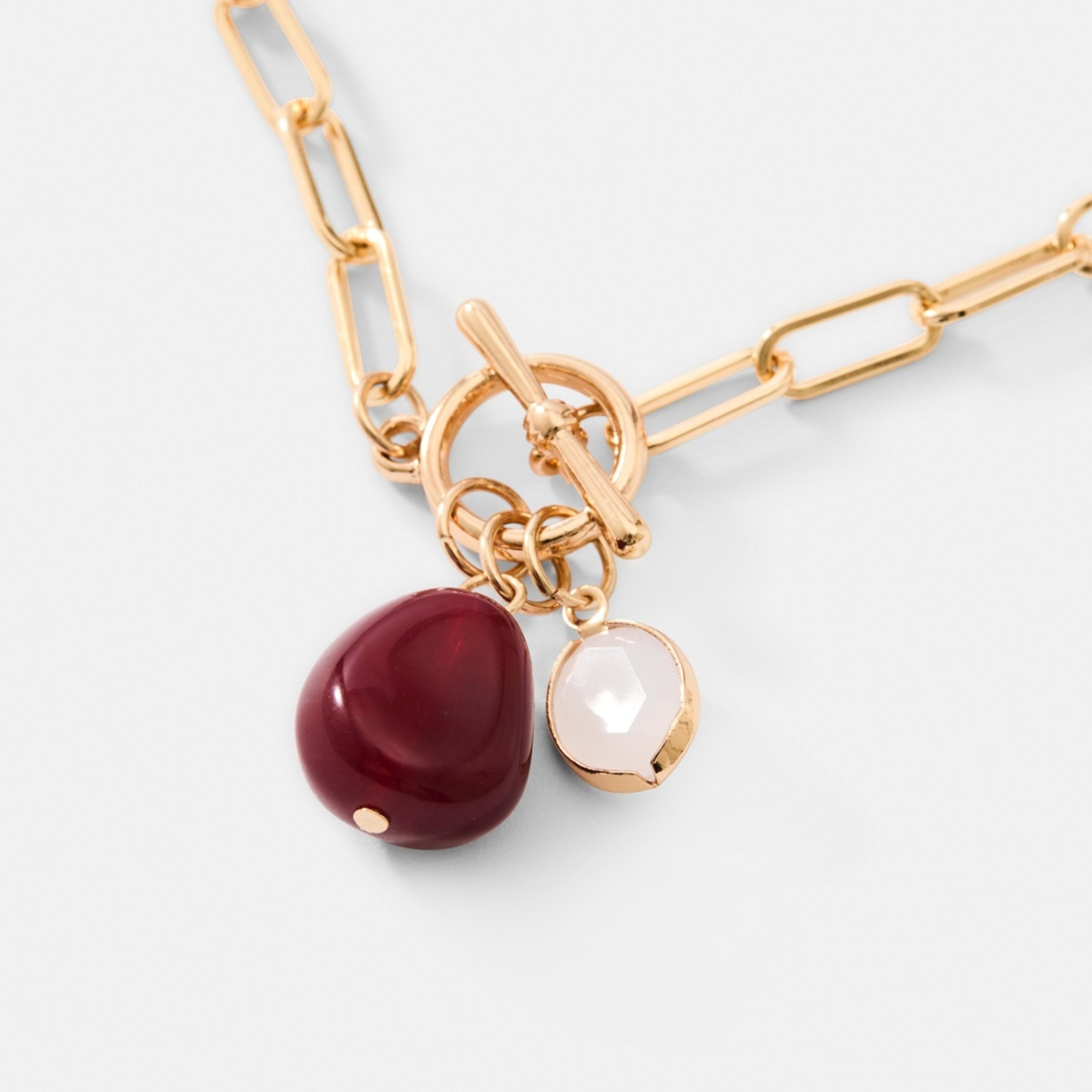 1 Link Necklace with Bead Charm - Gold Tone