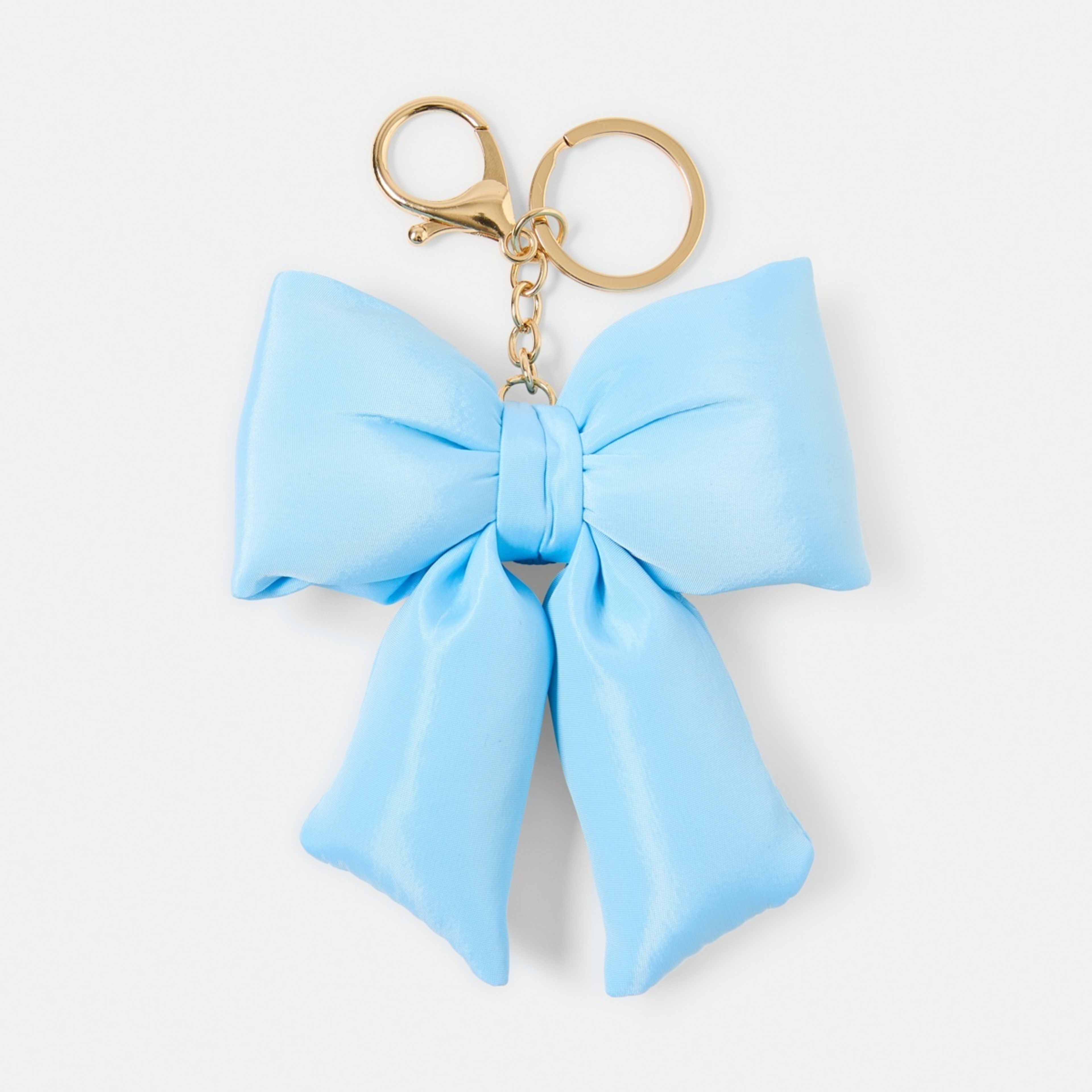 1 Puffy Bow Keyring - Gold Tone and Blue, 1 of 3