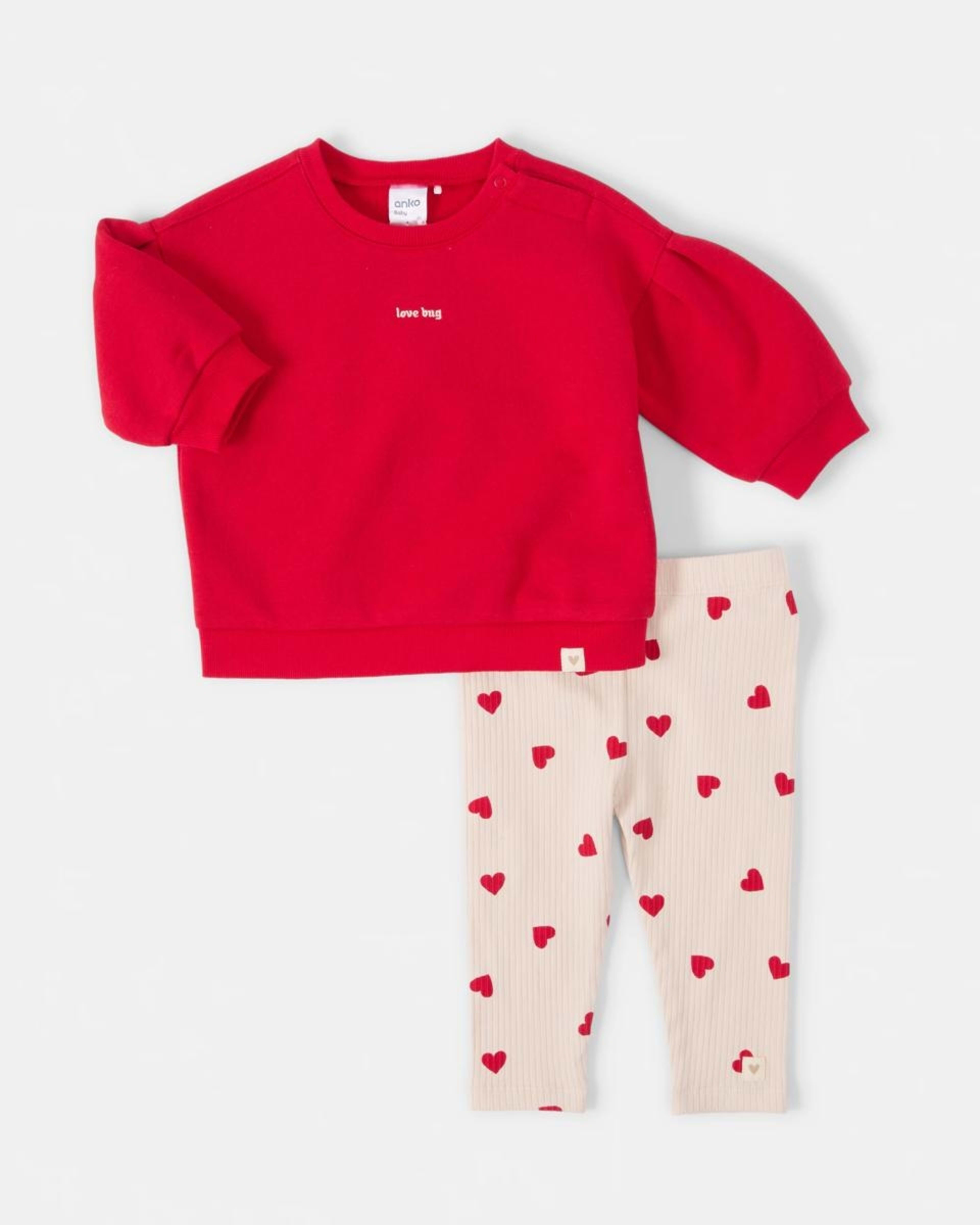 1 Lantern Sleeve Rib Leggings Set Red Hearts, 1 of 6