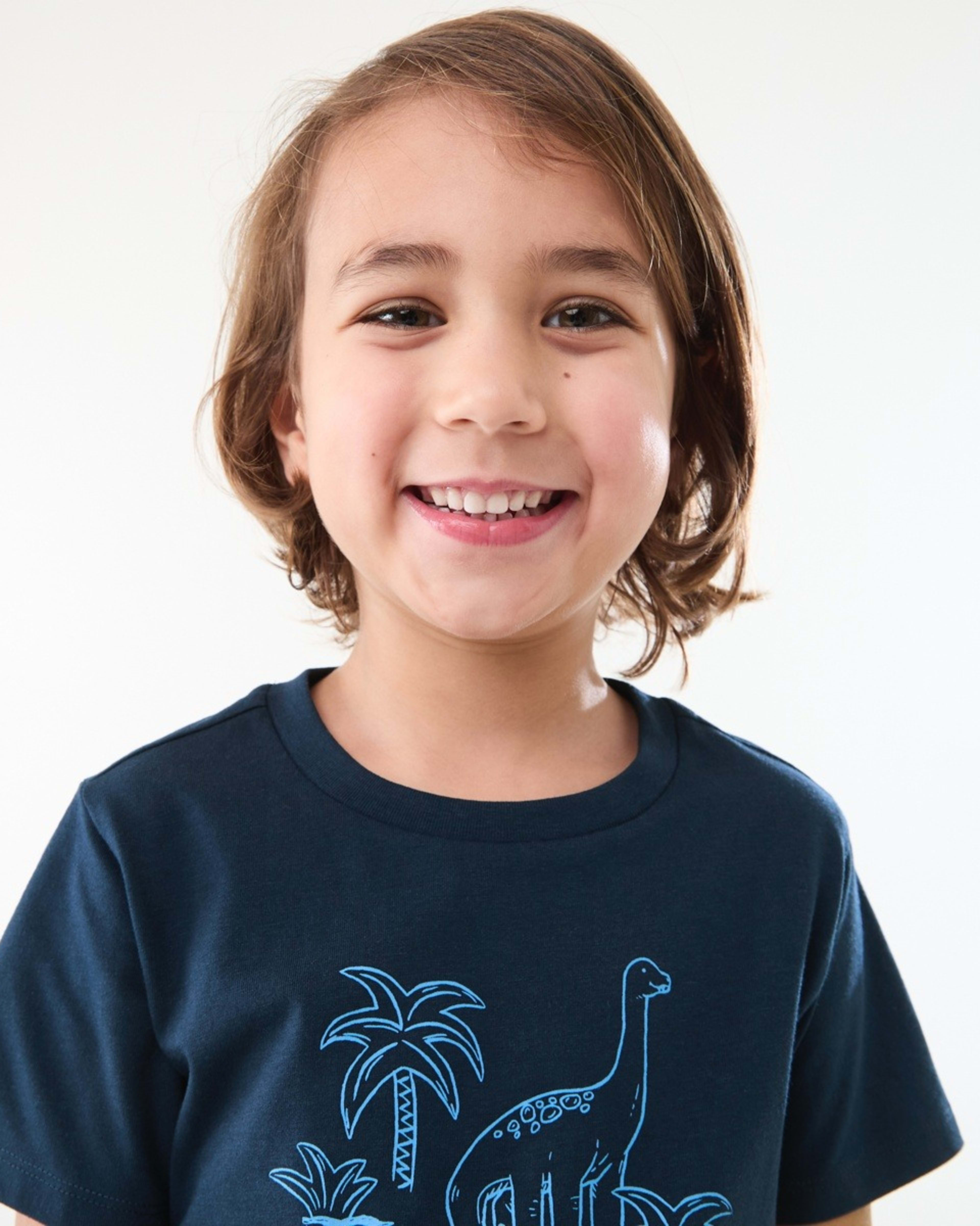 3 Short Sleeve Knit Pyjama Set NAVY DINOS, 3 of 6