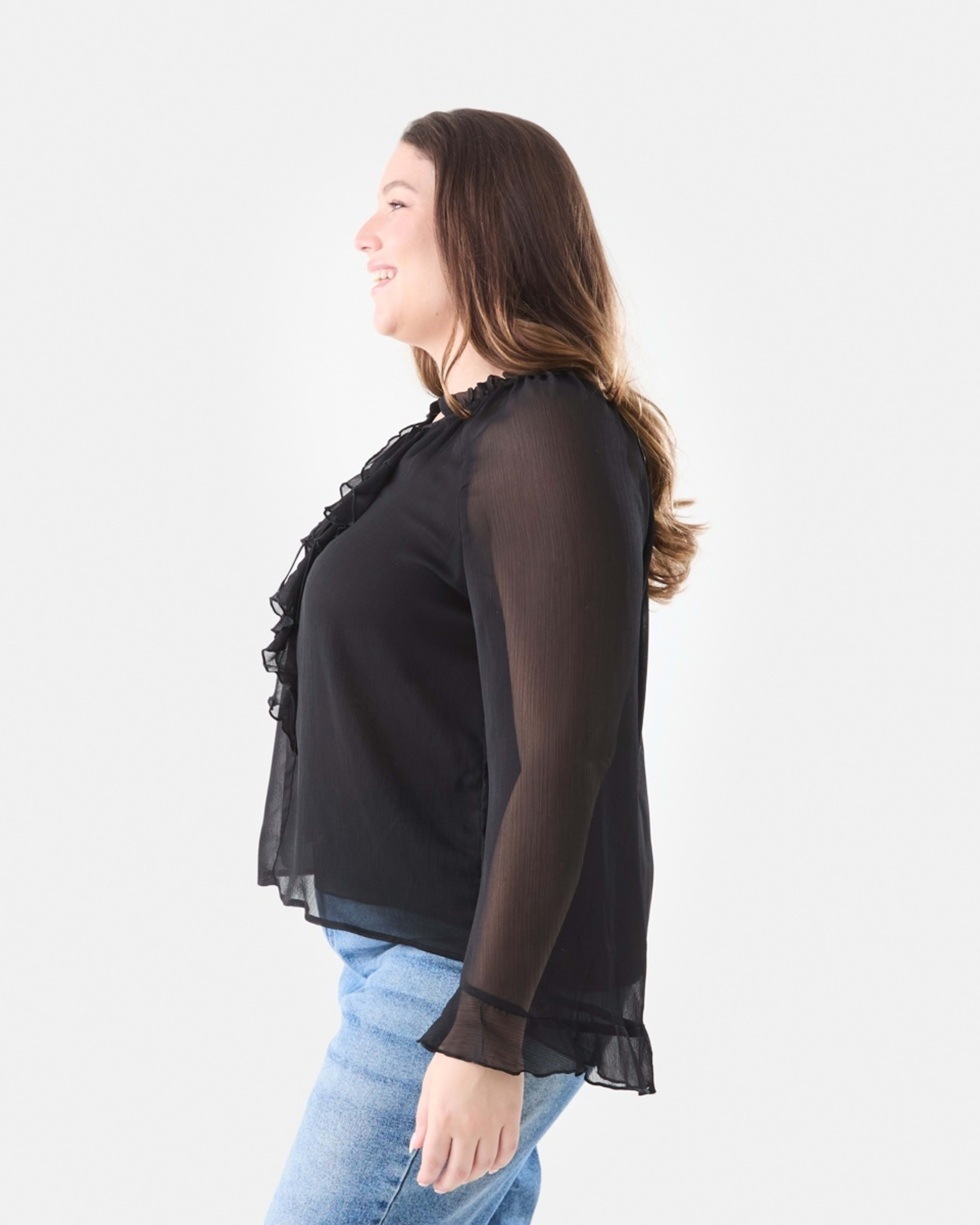 2 Long Sleeve Frill Blouse Black, 2 of 6