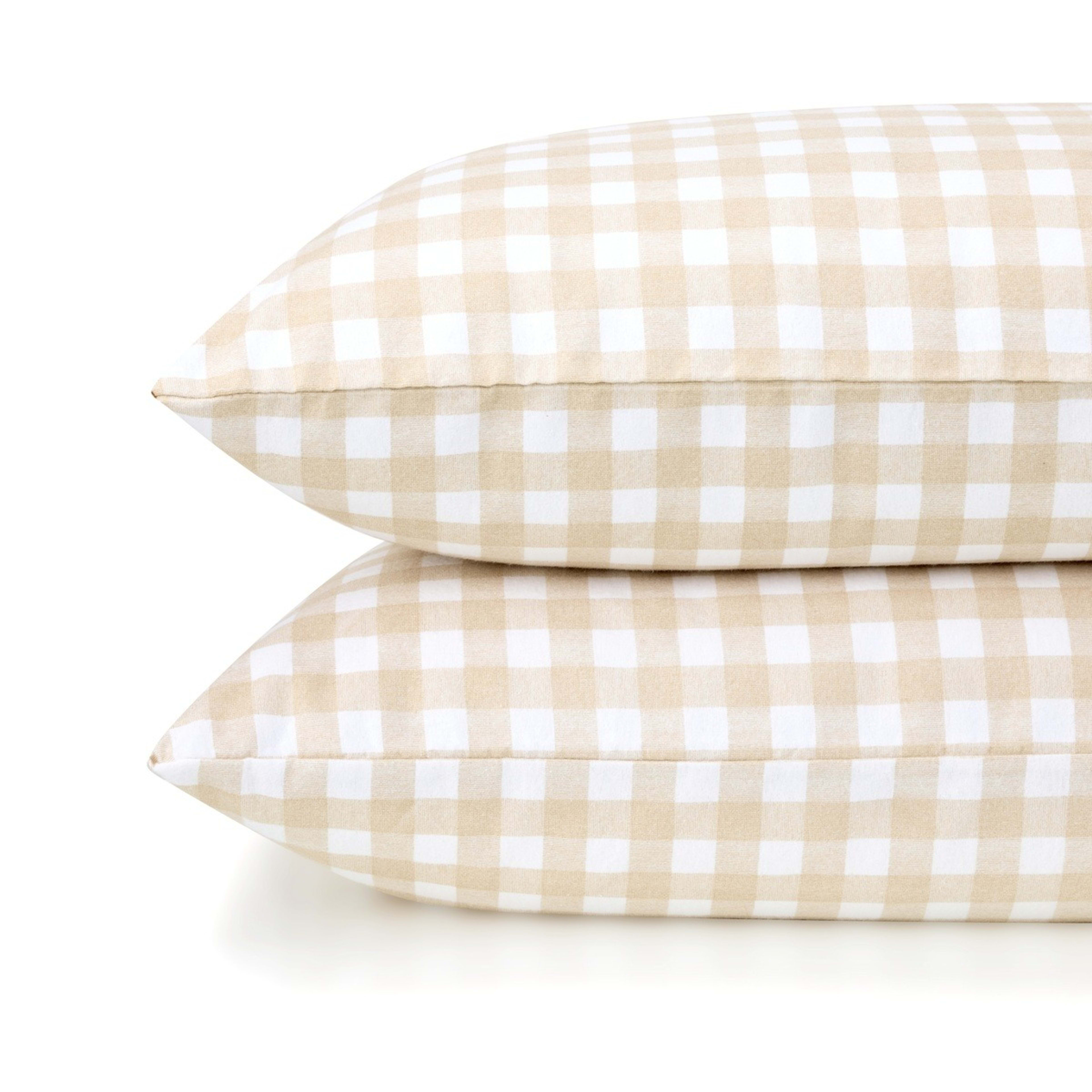 2 Gingham Cotton Flannelette Sheet Set - Queen Bed, Tan, 2 of 8