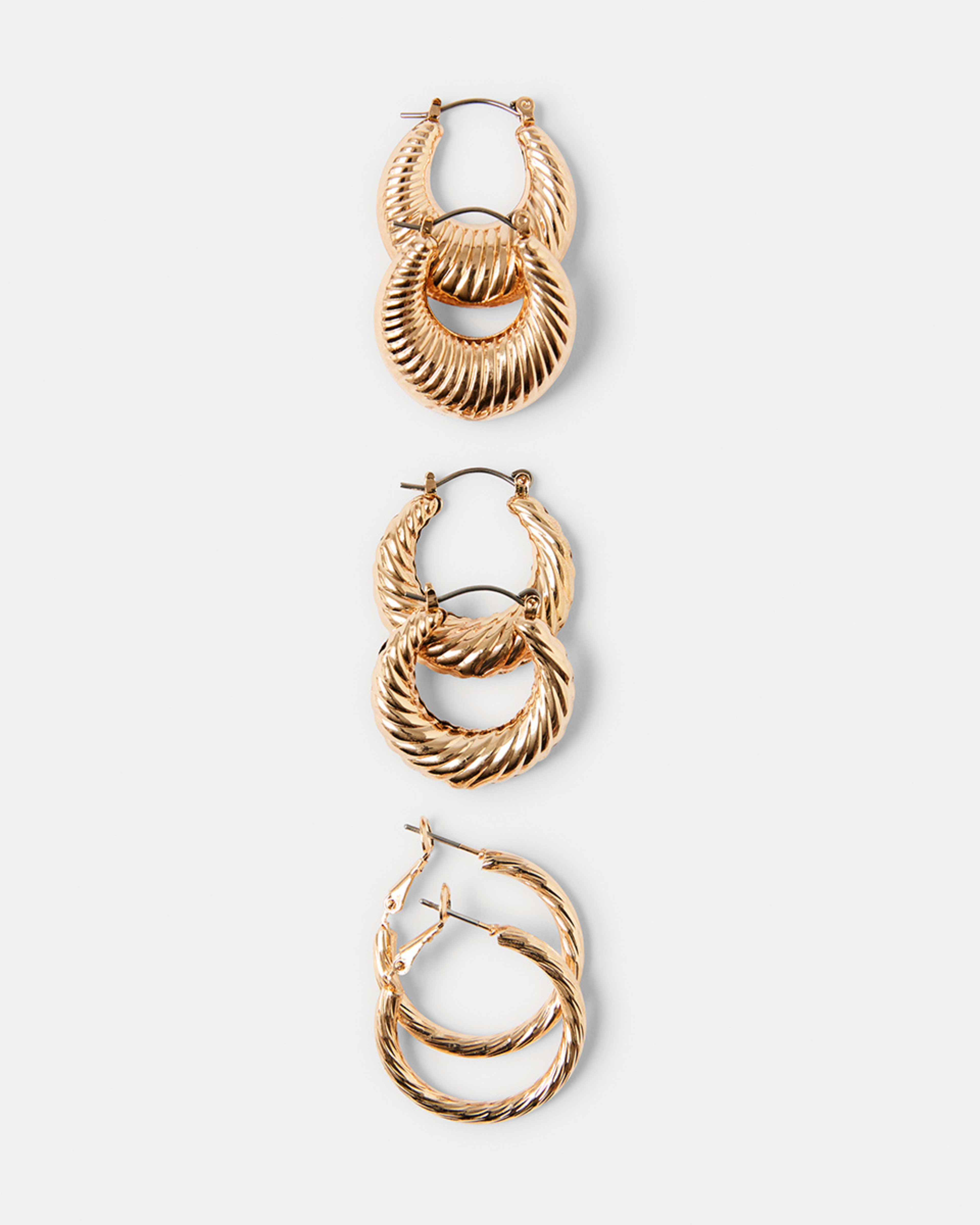 3 3 Pack Textured Hoop Earrings Gold, 3 of 7