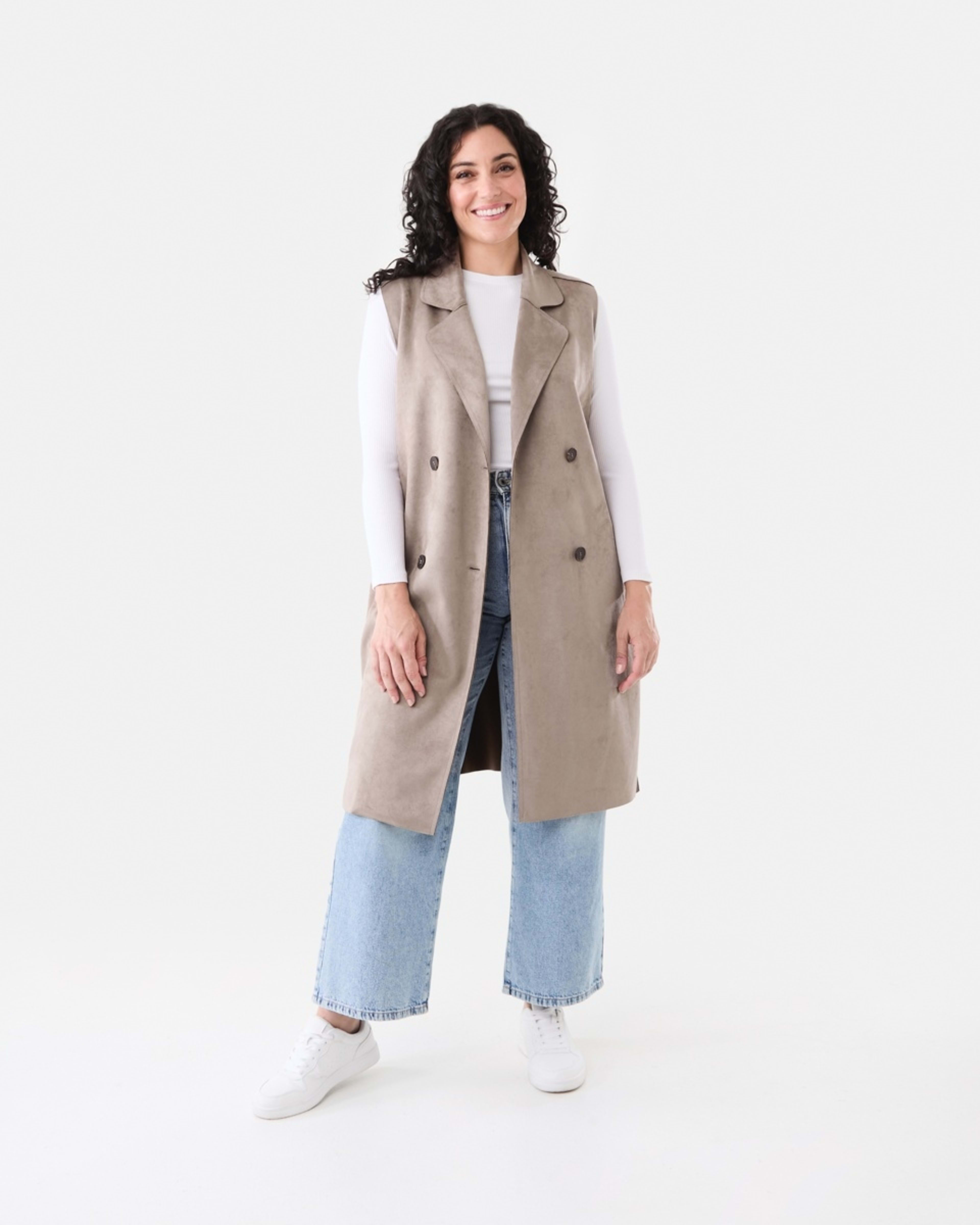 4 Sleeveless Suedette Trench Coat Taupe Brn, 4 of 7