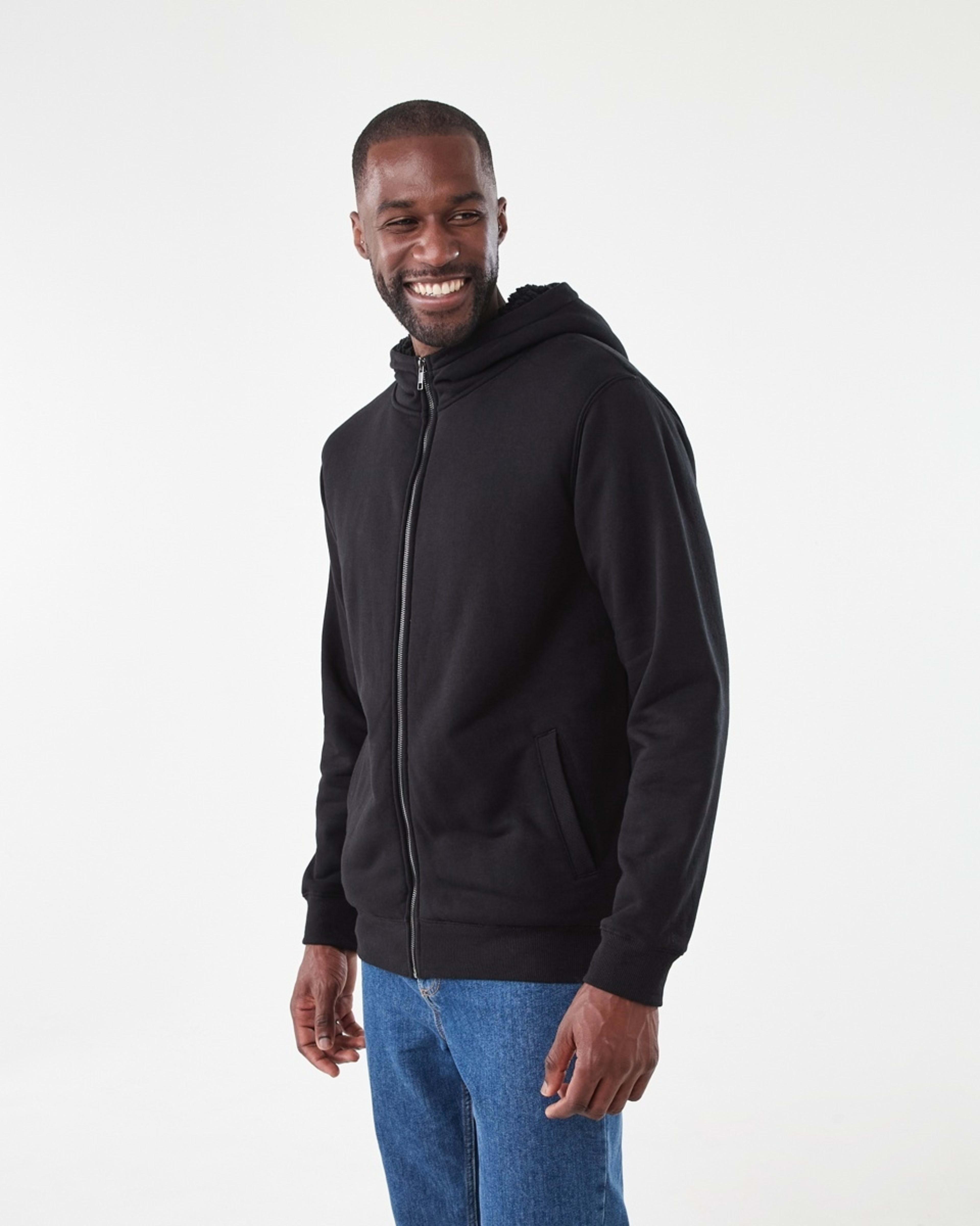 3 Sherpa Lined Zip Through Hoodie Black, 3 of 7