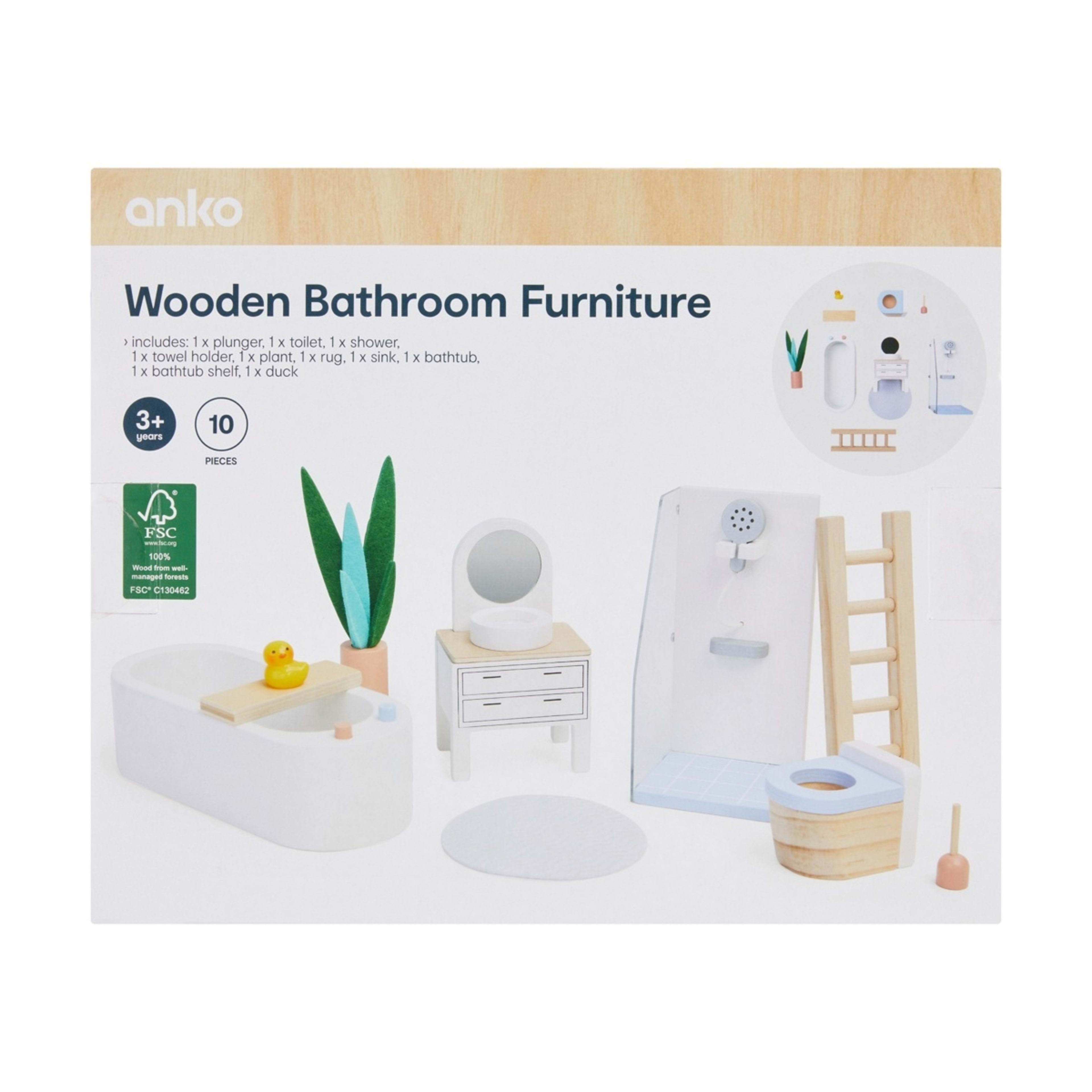 4 10 Piece Wooden Bathroom Furniture Playset, 4 of 4