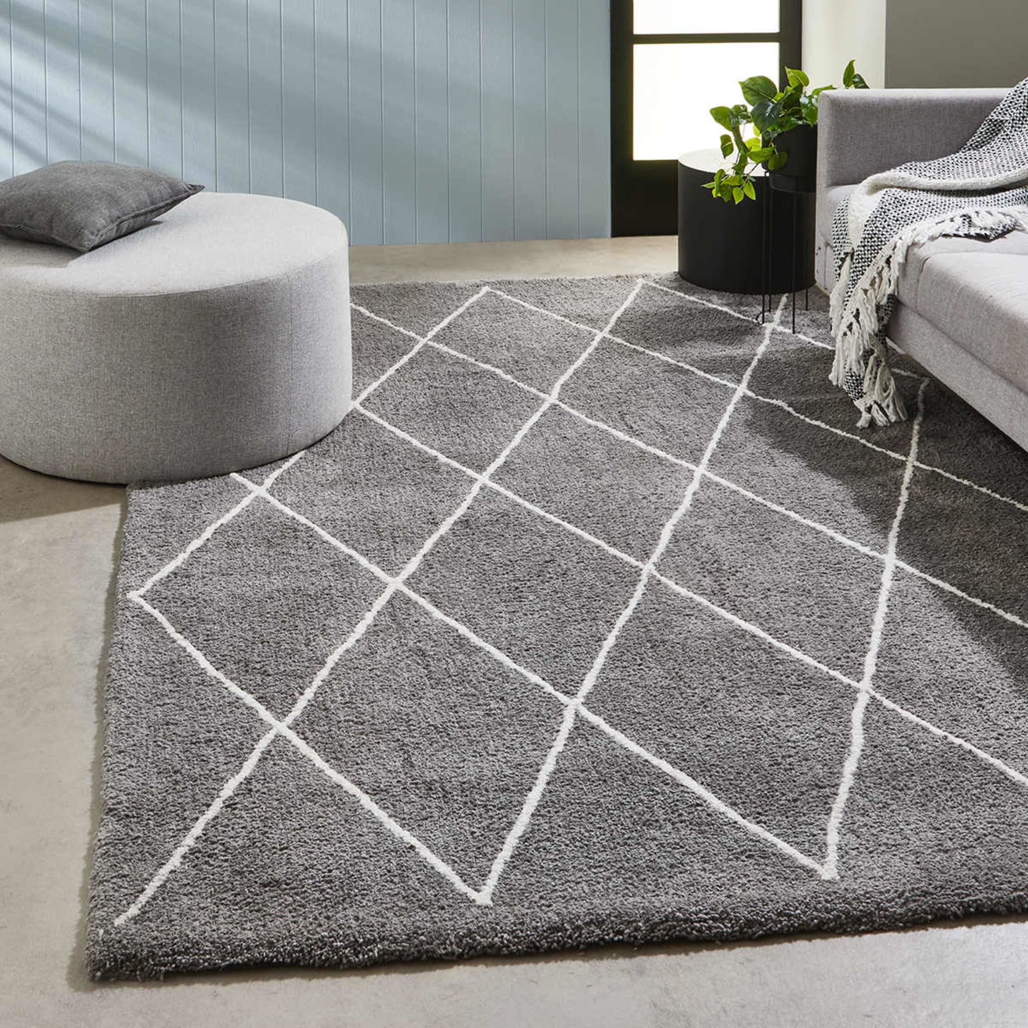 Trellis Rug Grey, Extra Large 270cm x 180cm Kmart