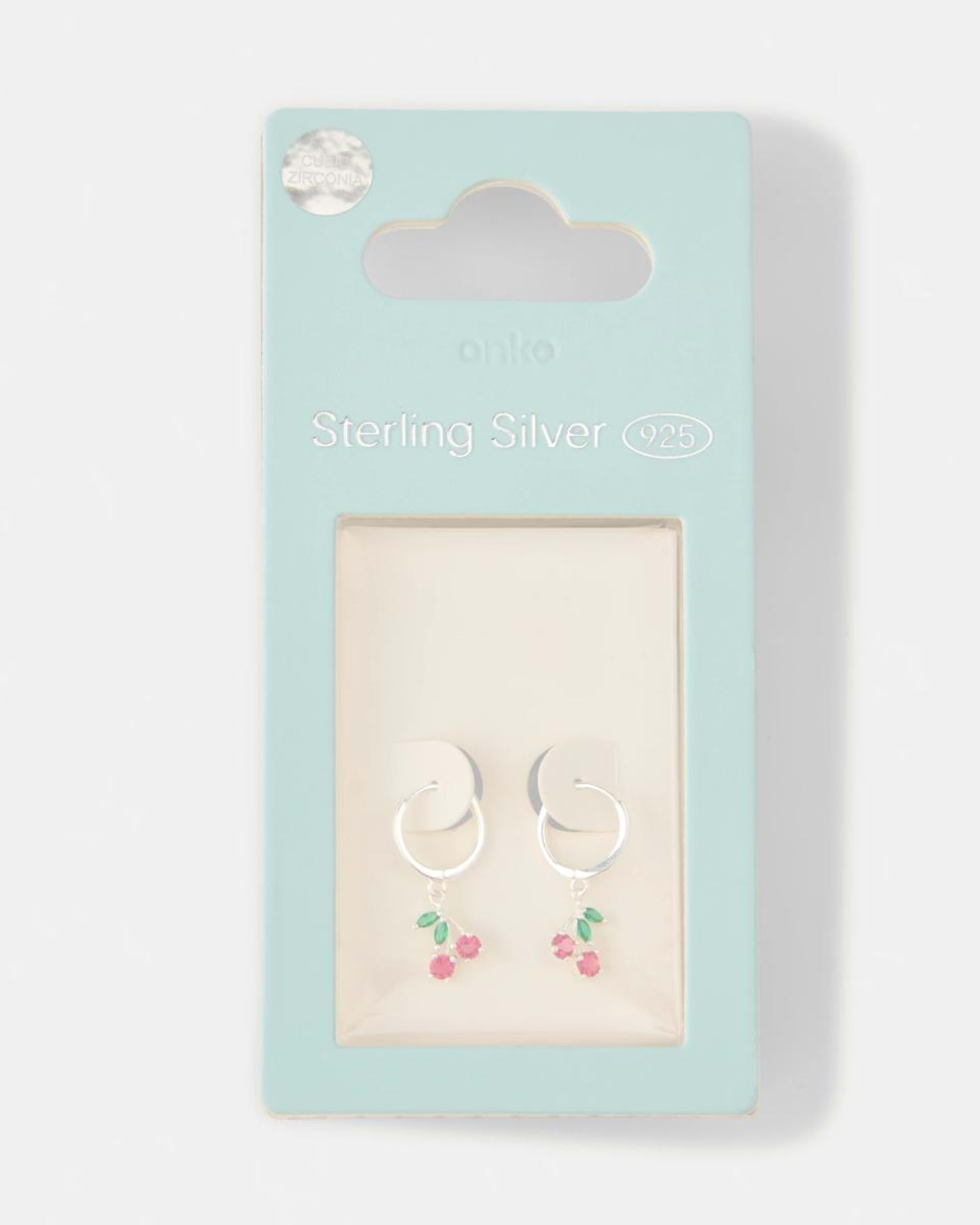 5 Cubic Zirconia Sterling Silver 925 Cherry Huggie Hoop Earrings Silver, 5 of 5