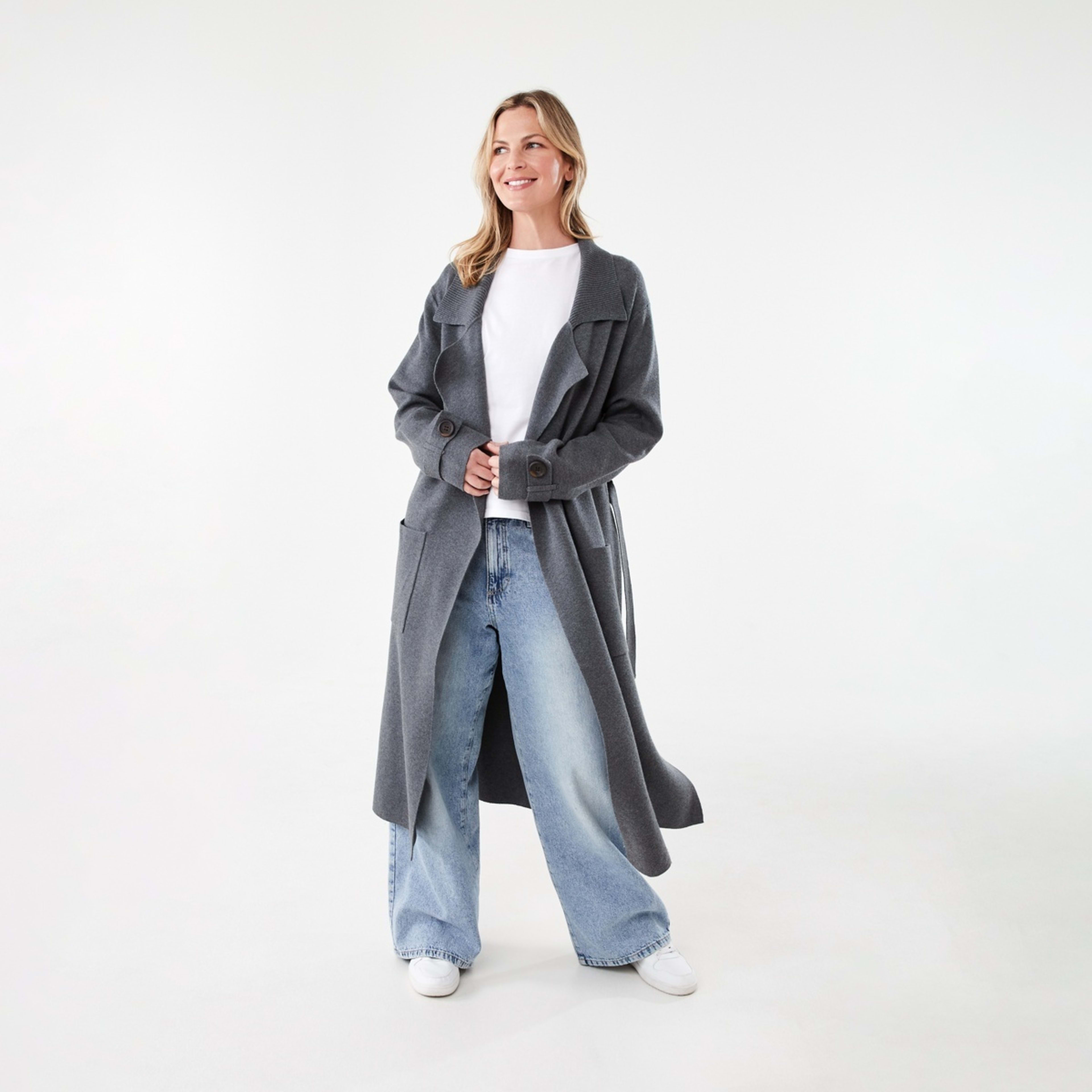 1 Trench Coatigan Gry Chmrle, 1 of 8