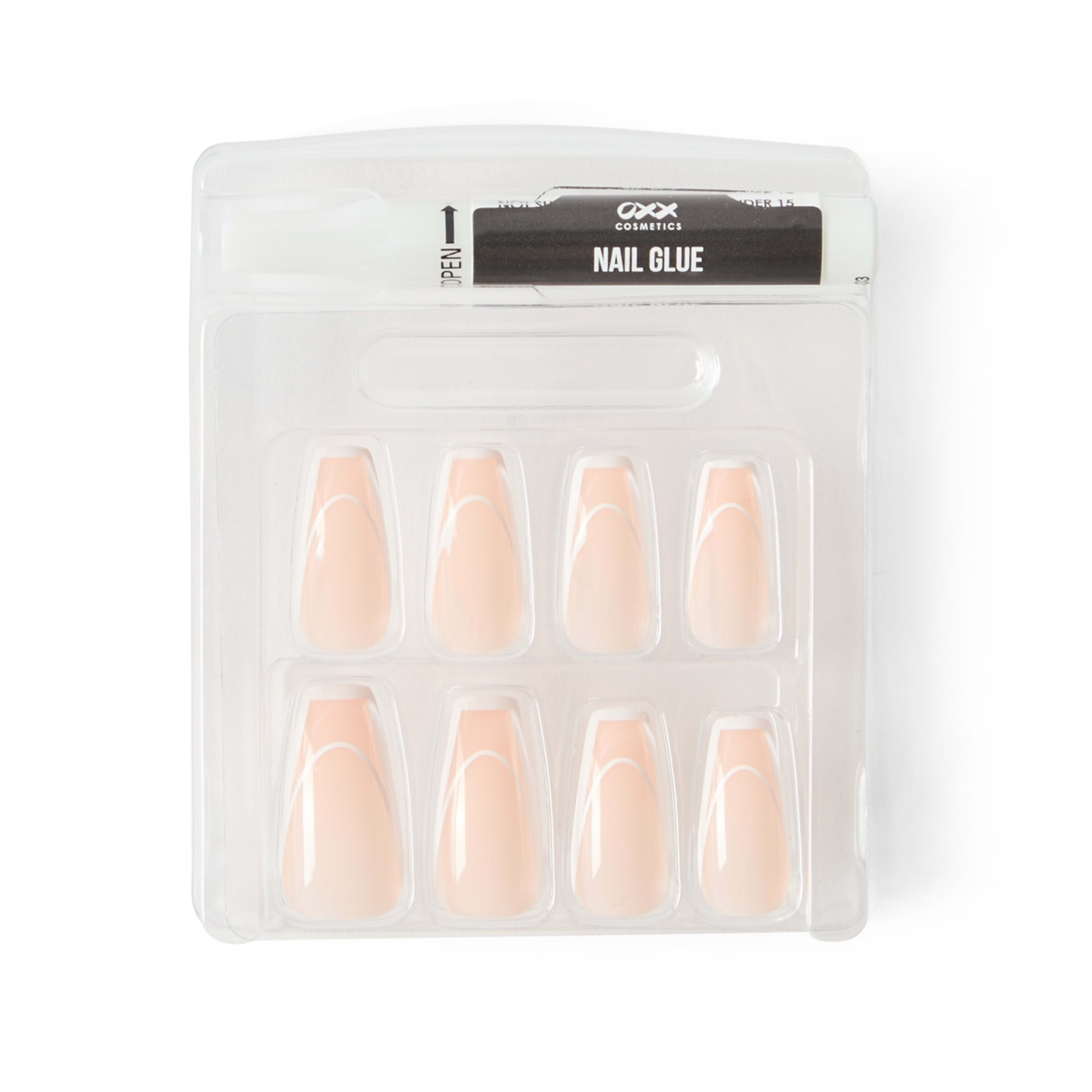 4 OXX Cosmetics 24 Pack Artificial Nails with Adhesive - Squareletto Shape, French Line, 4 of 5