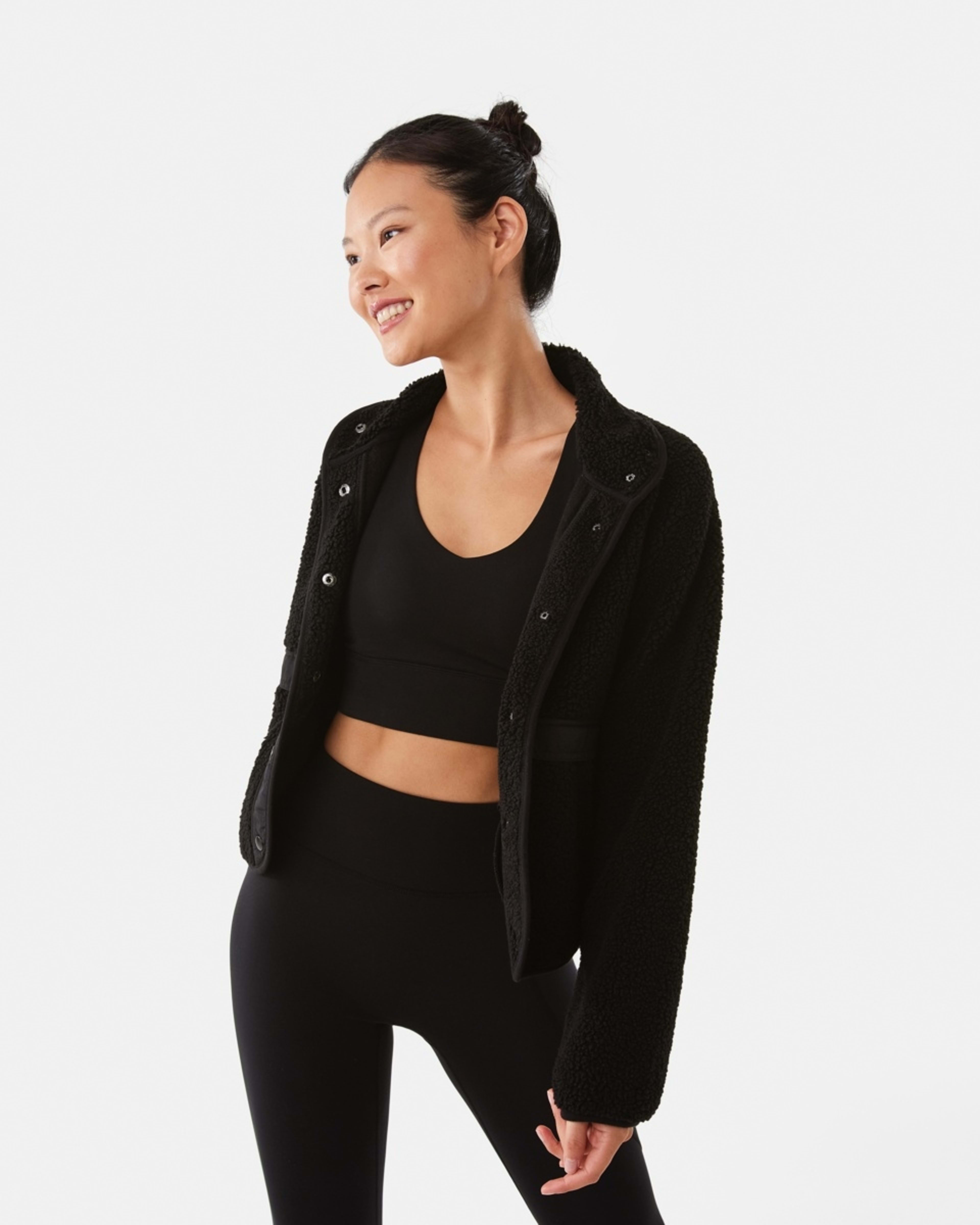 1 Active Womens Sherpa Patch Jacket Black, 1 of 9