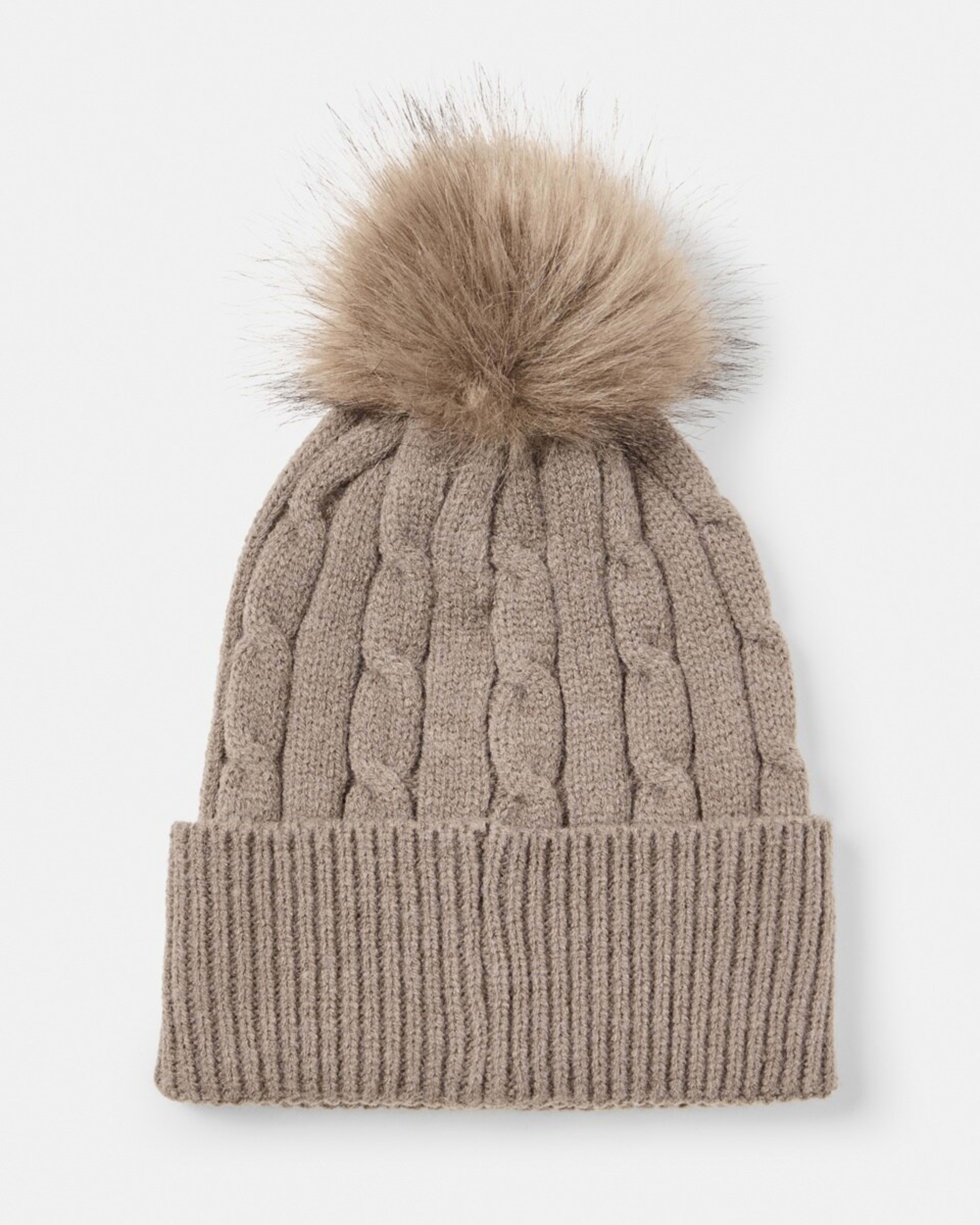2 Cable Pom Pom Beanie Deep Taupe, 2 of 4
