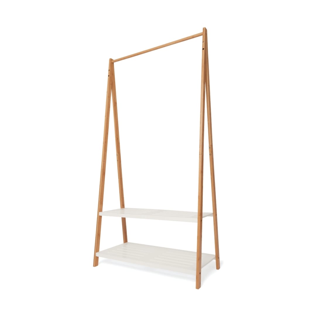 Bamboo Garment Rack with White Shelves Kmart