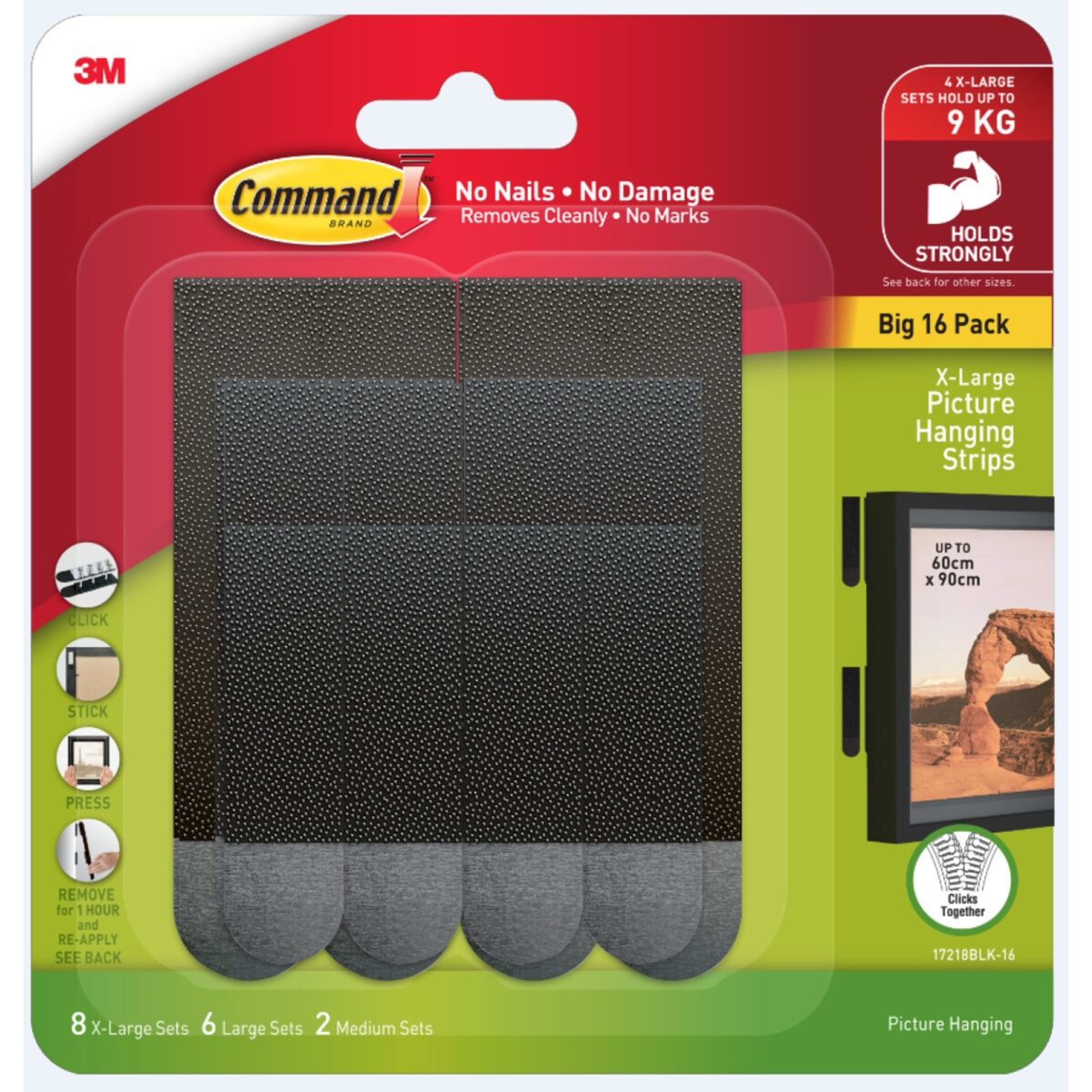 1 16 Pack 3M Command XL Picture Hanging Strips - Black