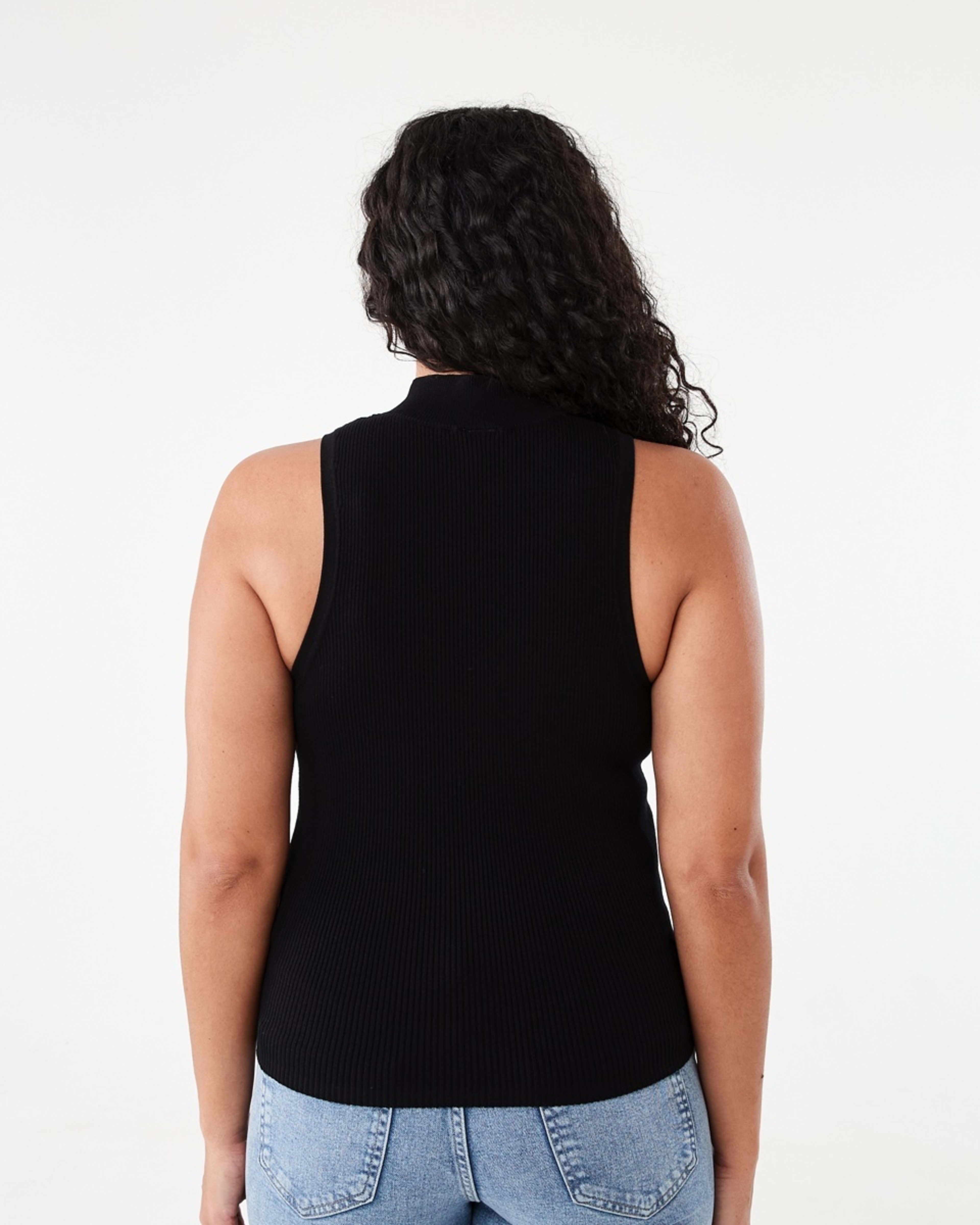 3 Sleeveless Mock Neck Rib Tank Black, 3 of 5