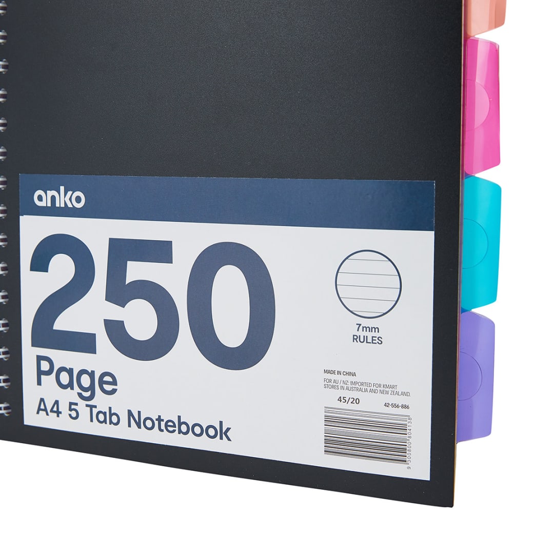 A4 5 Tab Spiral Notebook Kmart