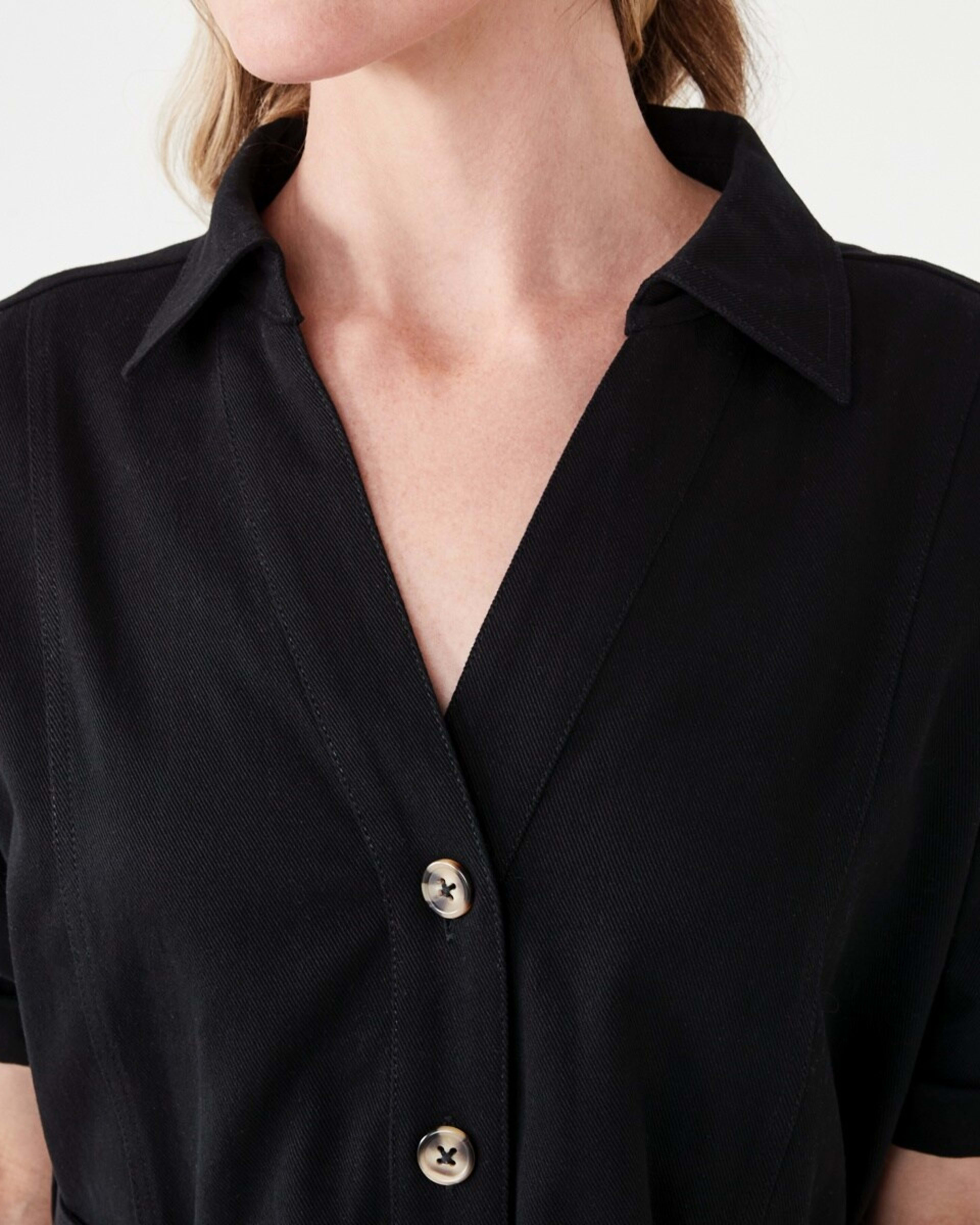 4 Short Sleeve Denim Button Through Midi Dress BLACK, 4 of 6