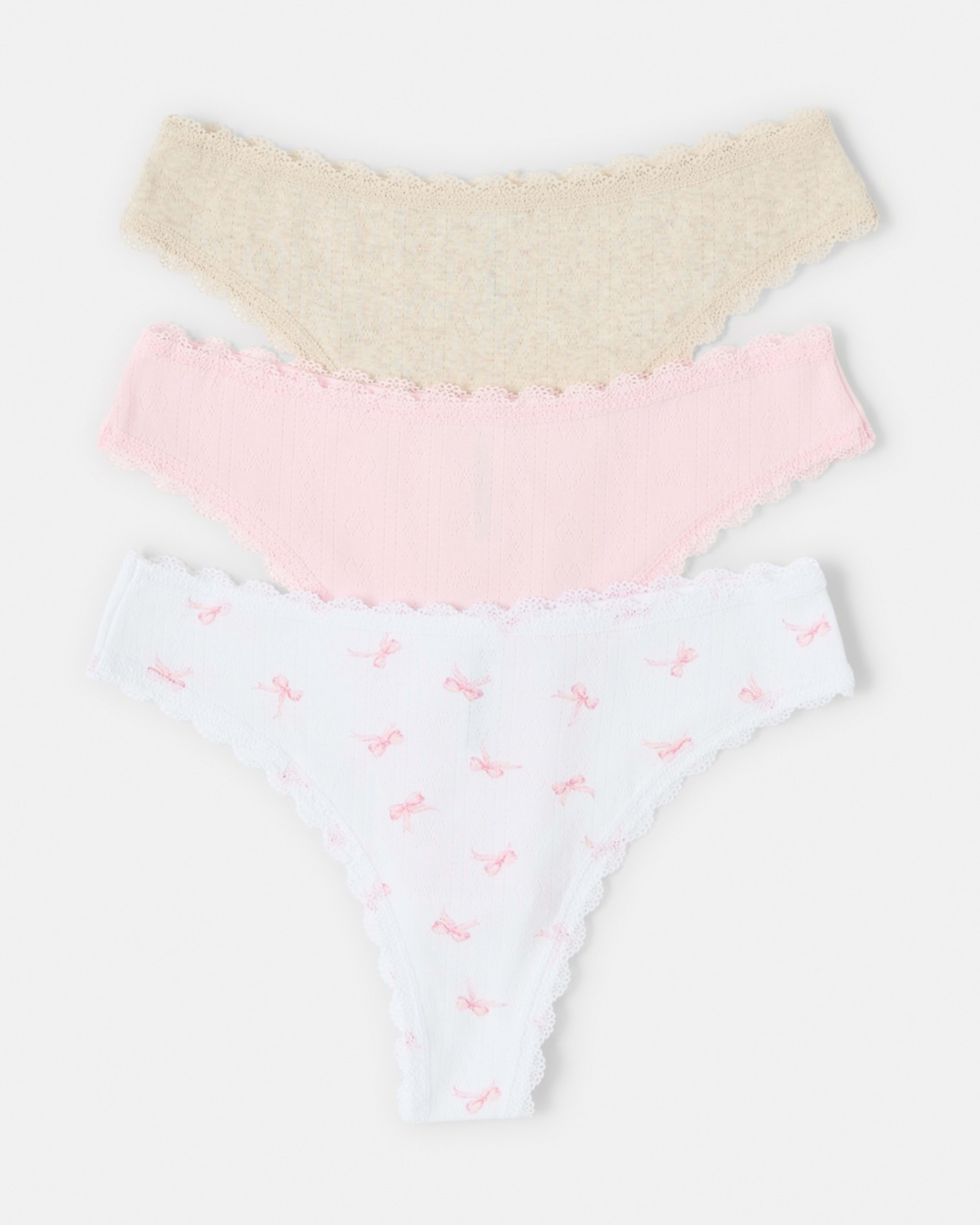 2 3 Pack Pointelle Bikini Briefs Pink Bows, 2 of 10