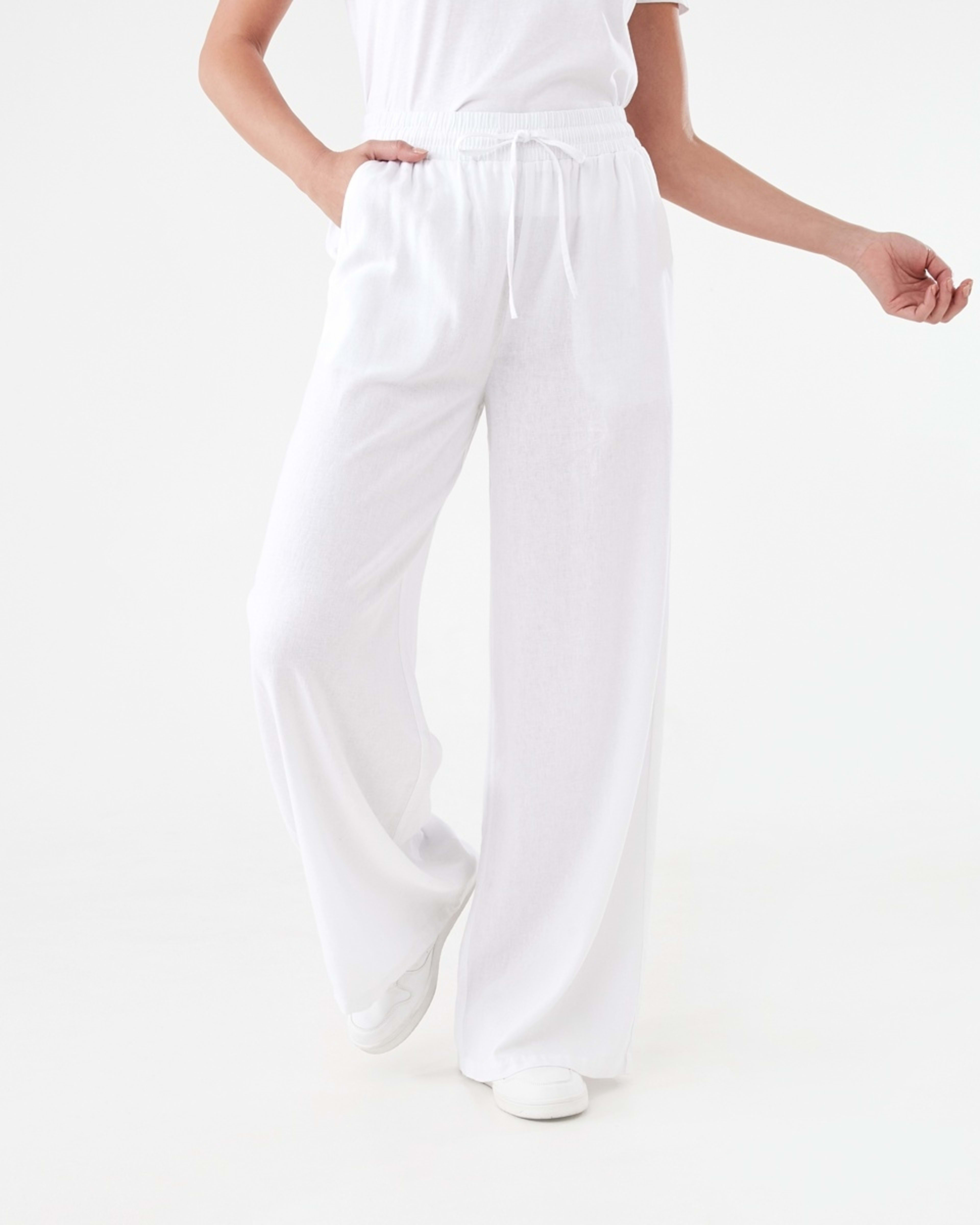 1 Linen Blend Wide Leg Pants WHITE