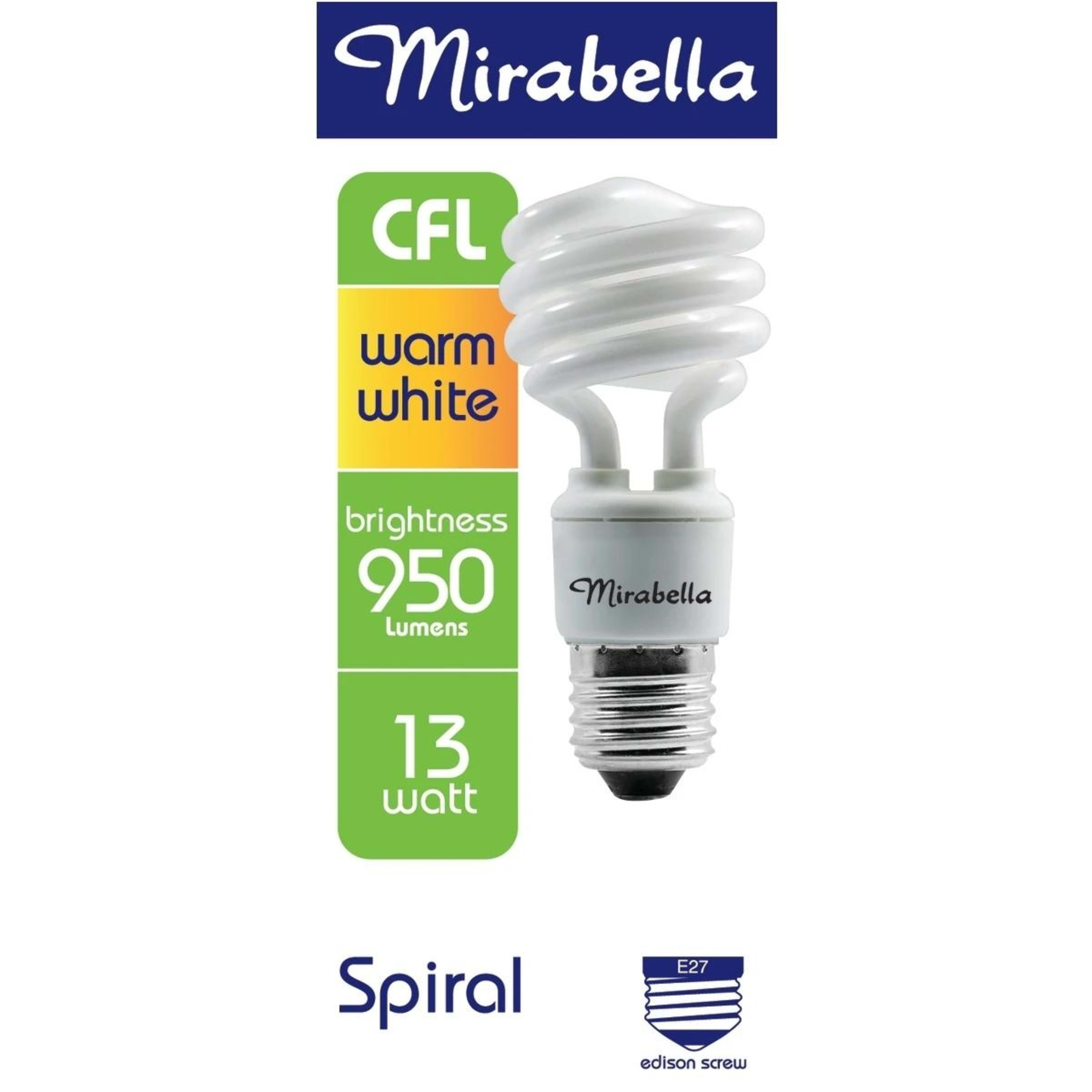 1 Mirabella E27 13W Warm White Spiral CFL Bulb