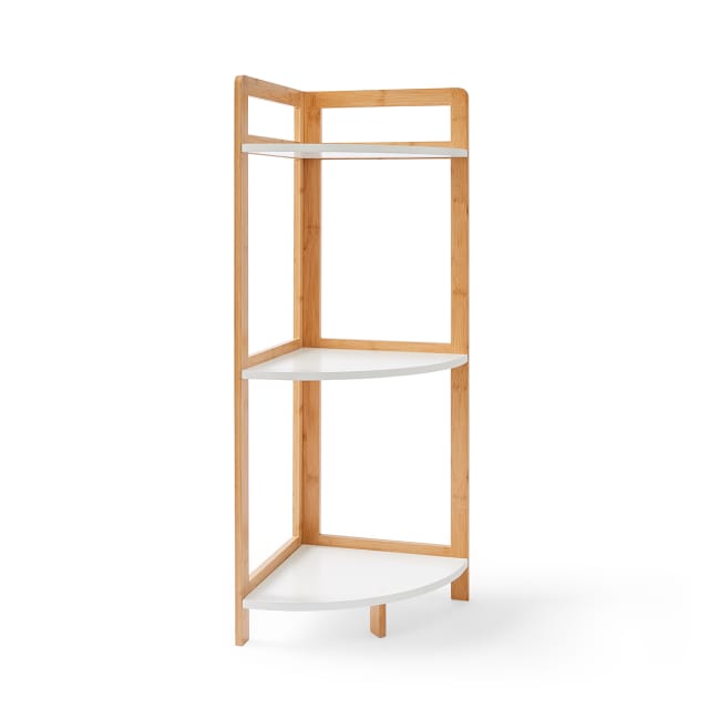 Bamboo and White 3 Tier Corner Shelf - Kmart