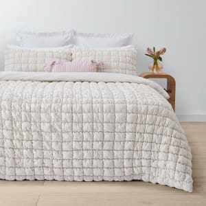 Micro Check Quilt Cover Set - Queen Bed, White