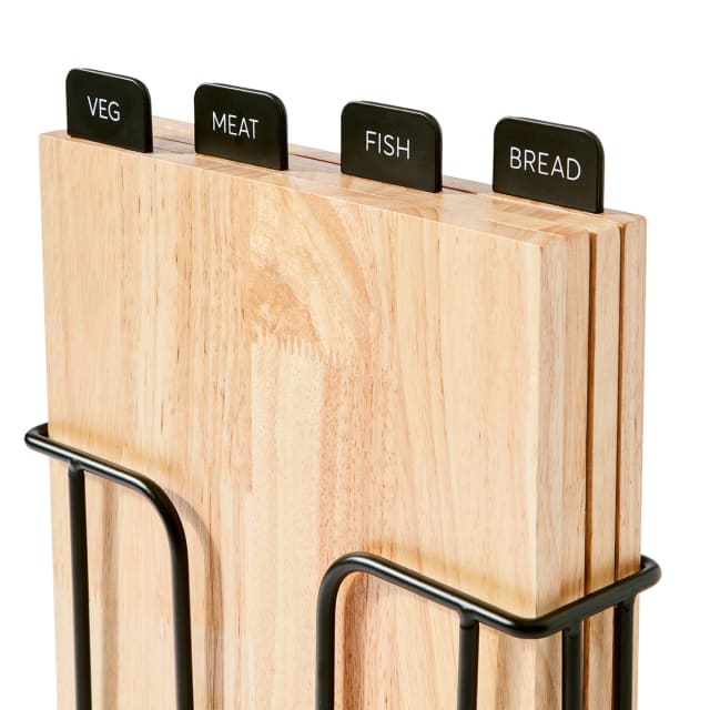 Set of 4 Wood Cutting Boards with Stand Kmart