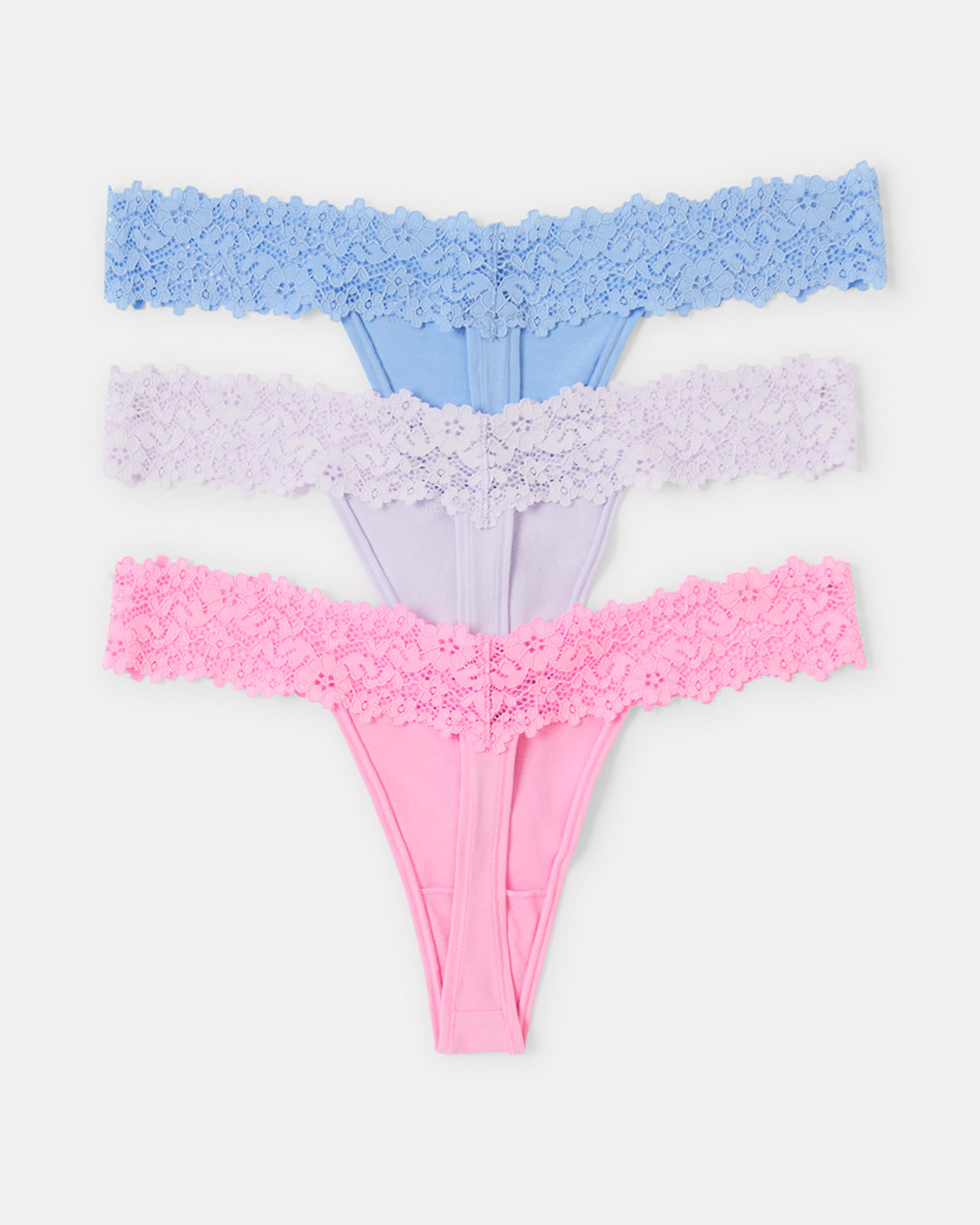 2 3 Pack Cotton Lace G-String Briefs Bl Ff Hy, 2 of 8