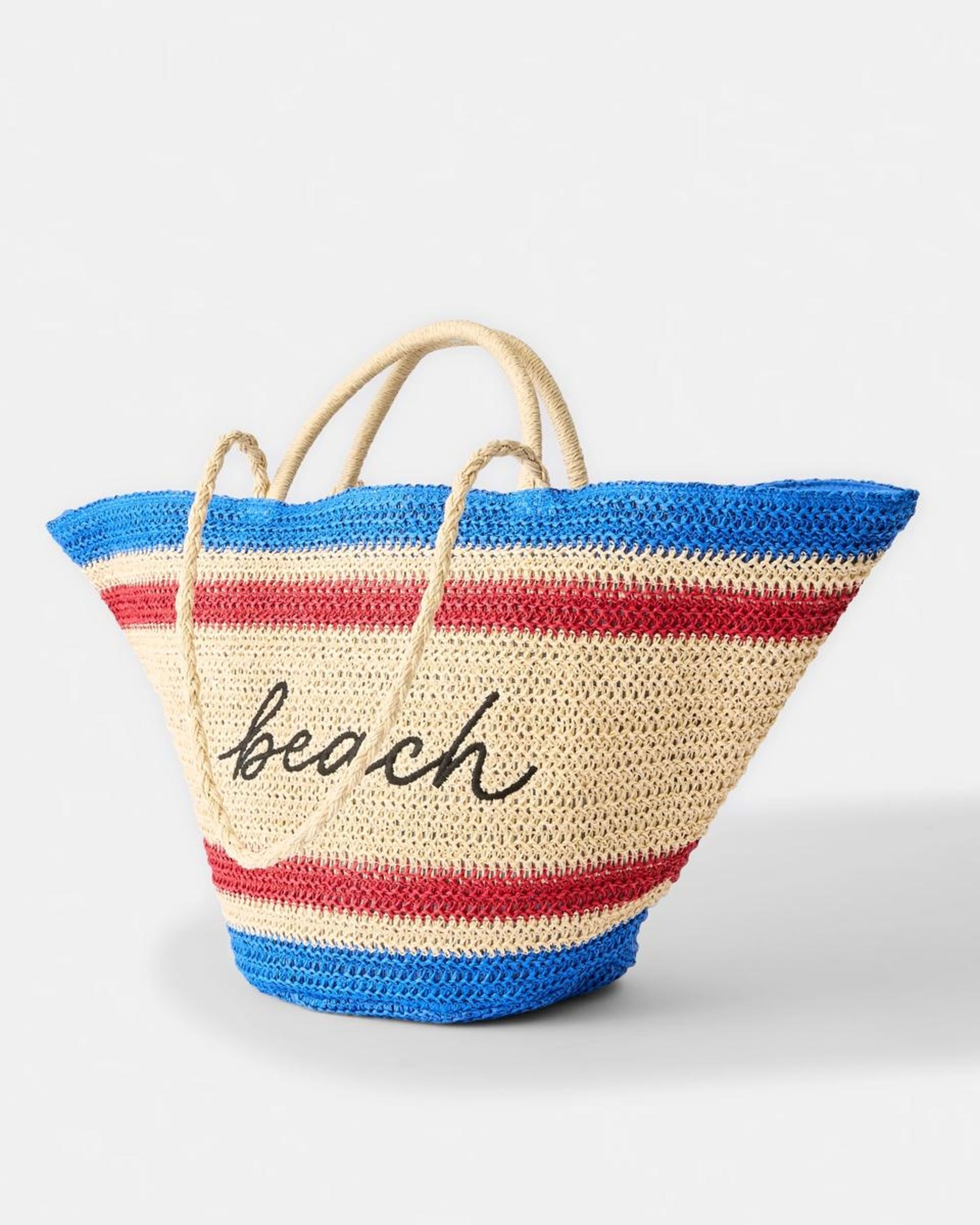 2 Basket Straw Tote Bag Beach Strp, 2 of 5
