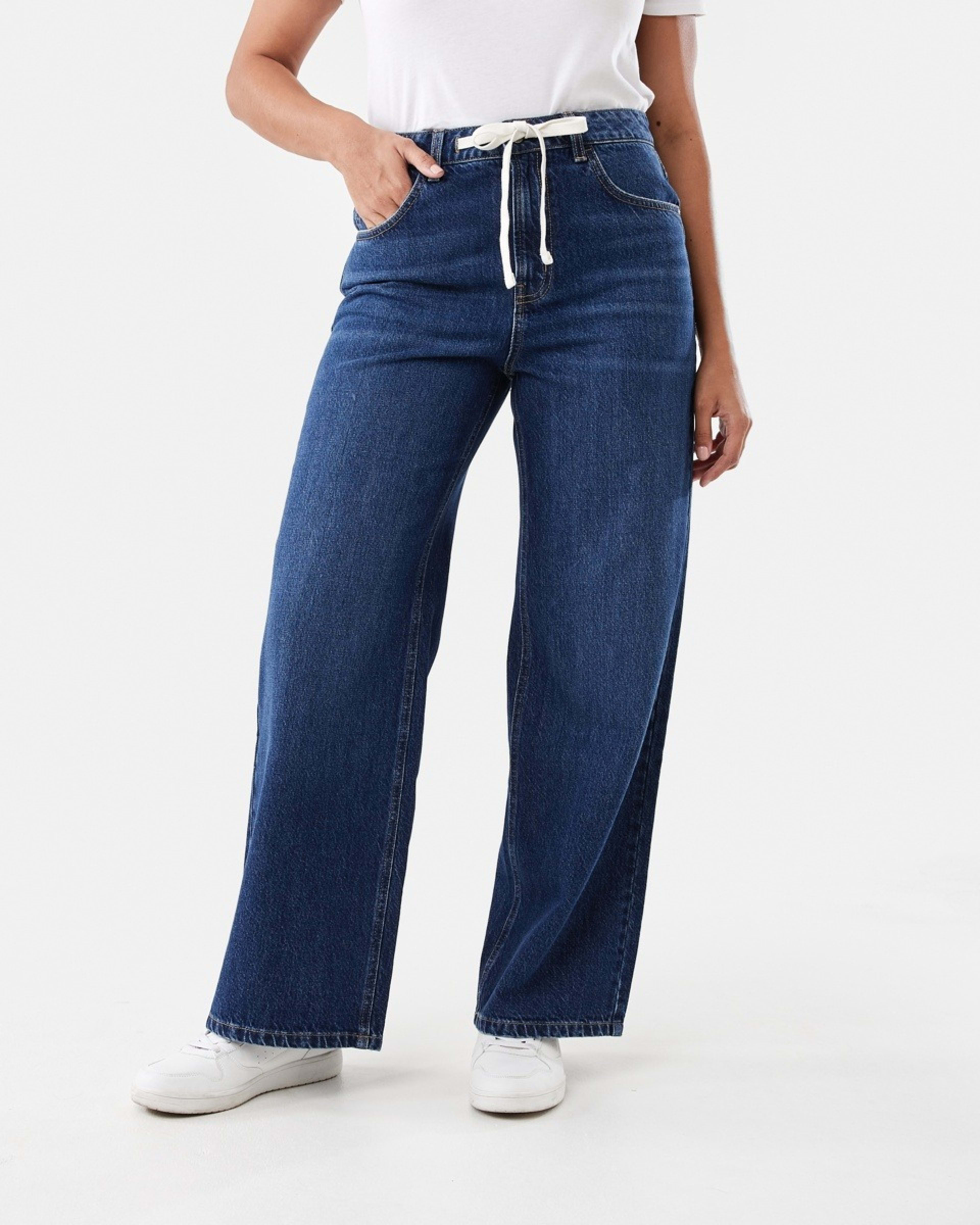 1 Wide Tie Waist Jeans Dark Wash
