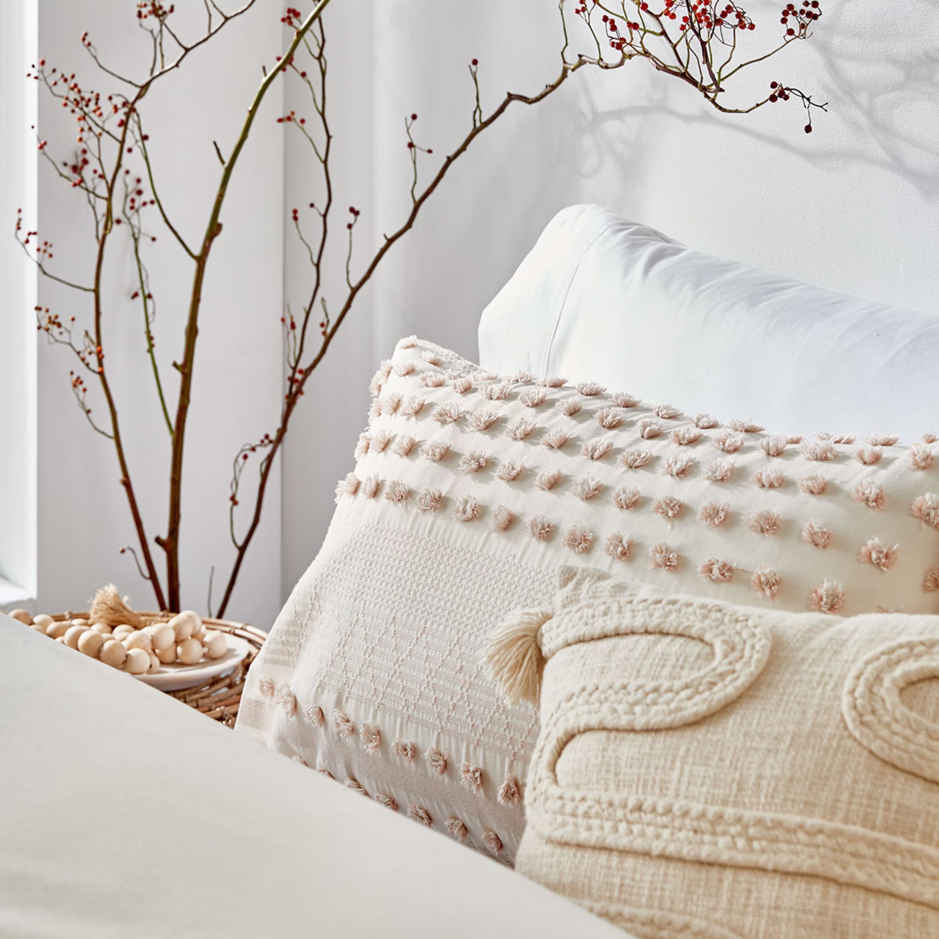 Piper Cotton Quilt Cover Set Queen Bed, Beige and Pink Kmart