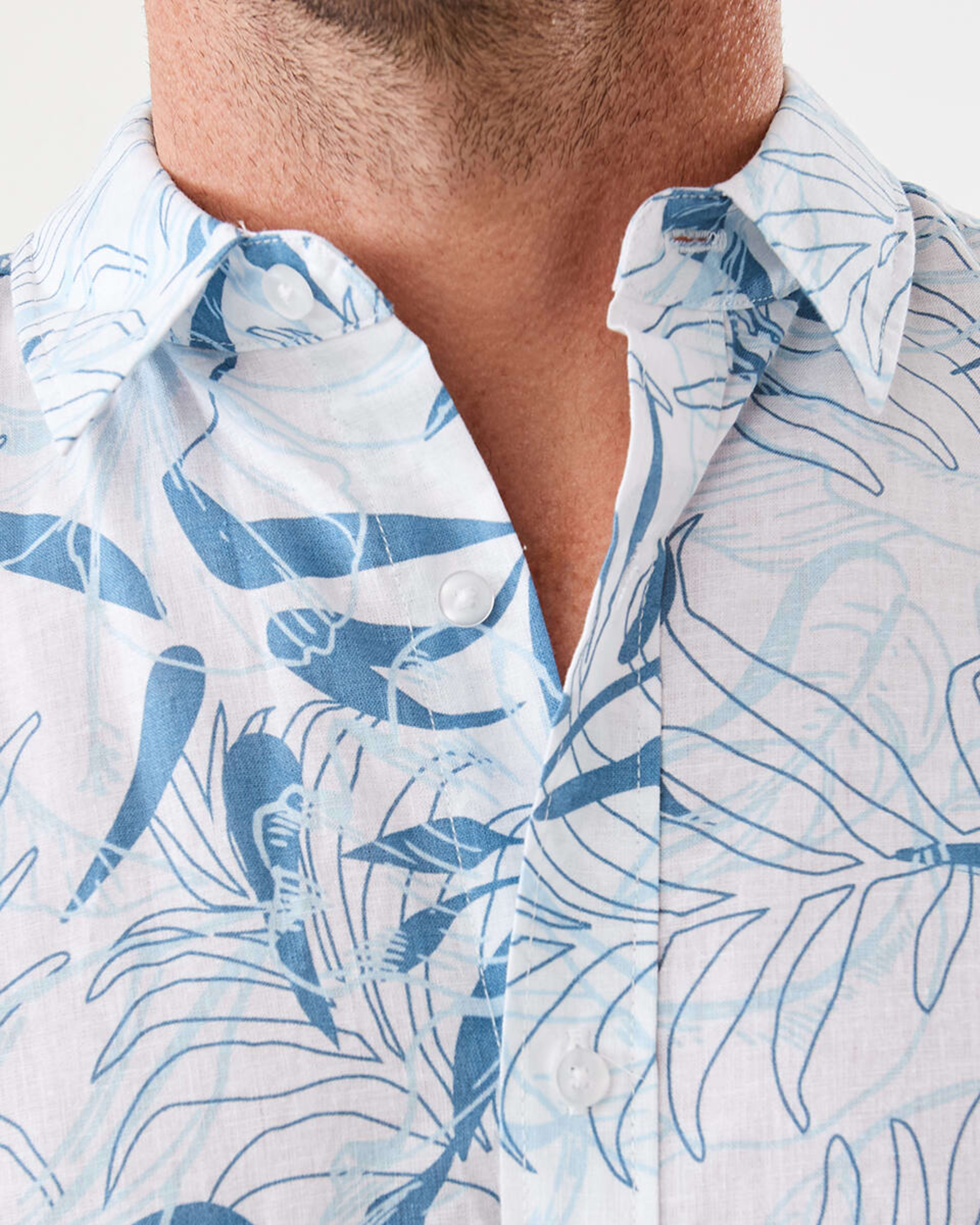 5 Short Sleeve Print Linen Blend Shirt Wht Floral, 5 of 6