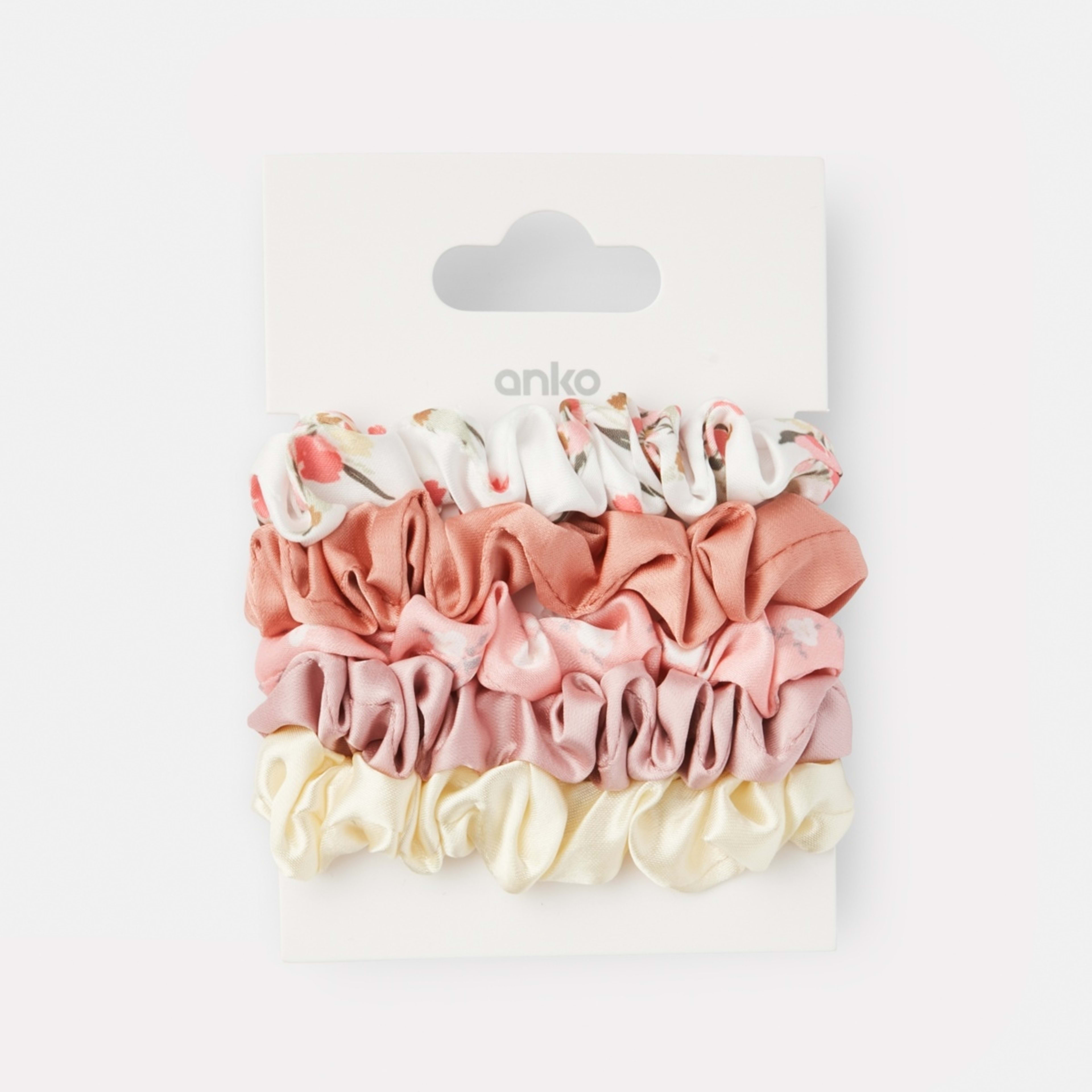 5 5 Pack Satin Mini Print Hair Scrunchies, 5 of 5