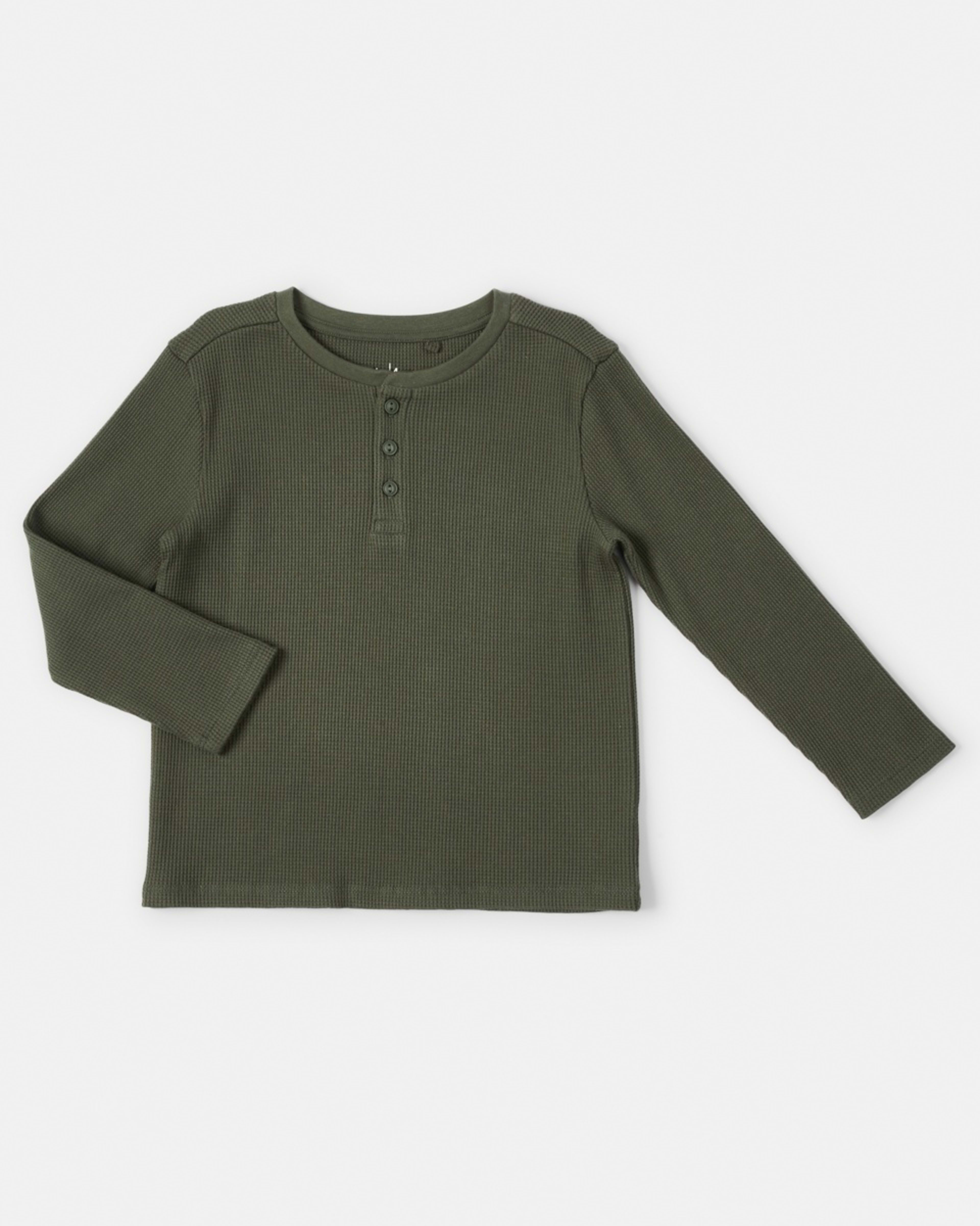 7 Waffle Henley Long Sleeve T-shirt Army Canvas, 7 of 8